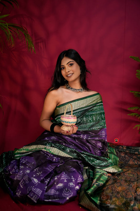 Green & Purple Colour Floral Design Silk Saree For Women
