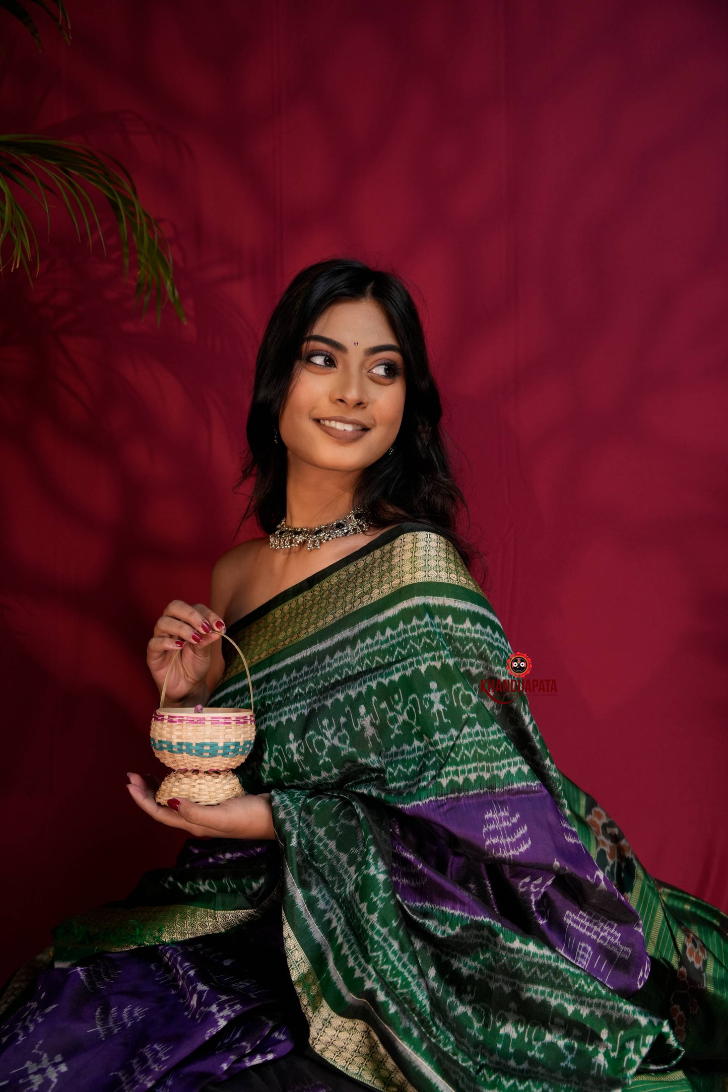 Green & Purple Colour Floral Design Silk Saree For Women