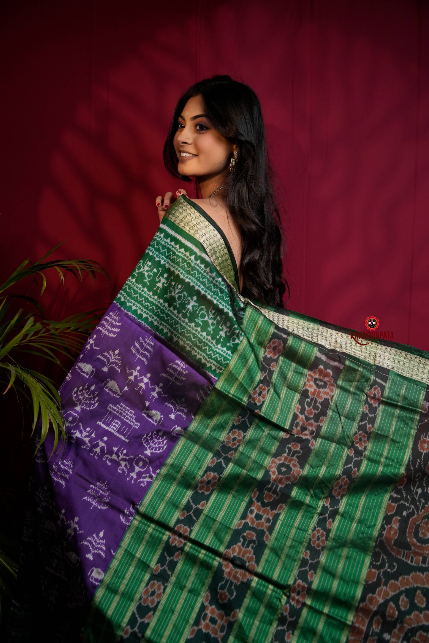 Green & Purple Colour Floral Design Silk Saree For Women