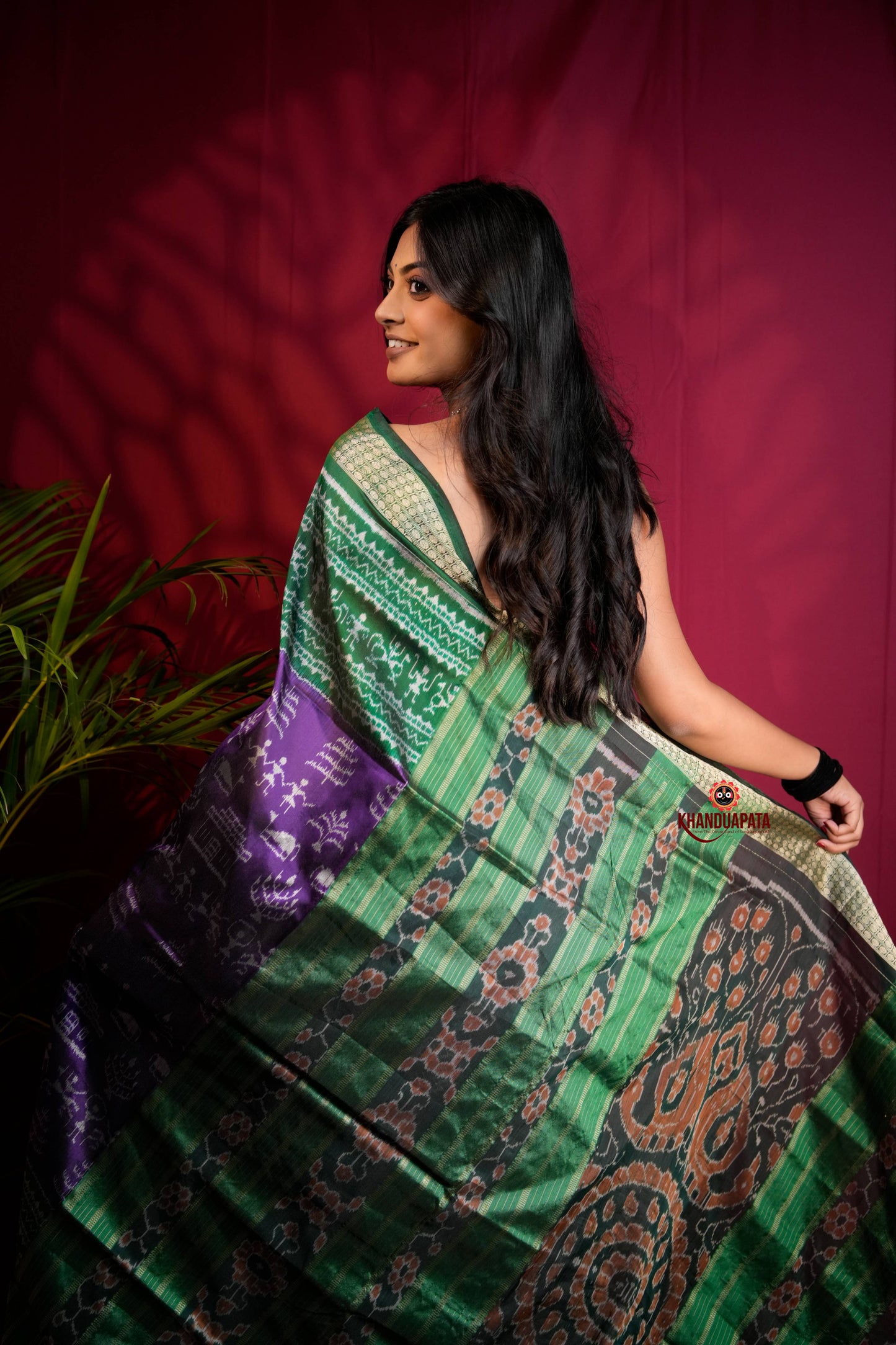 Green & Purple Colour Floral Design Silk Saree For Women