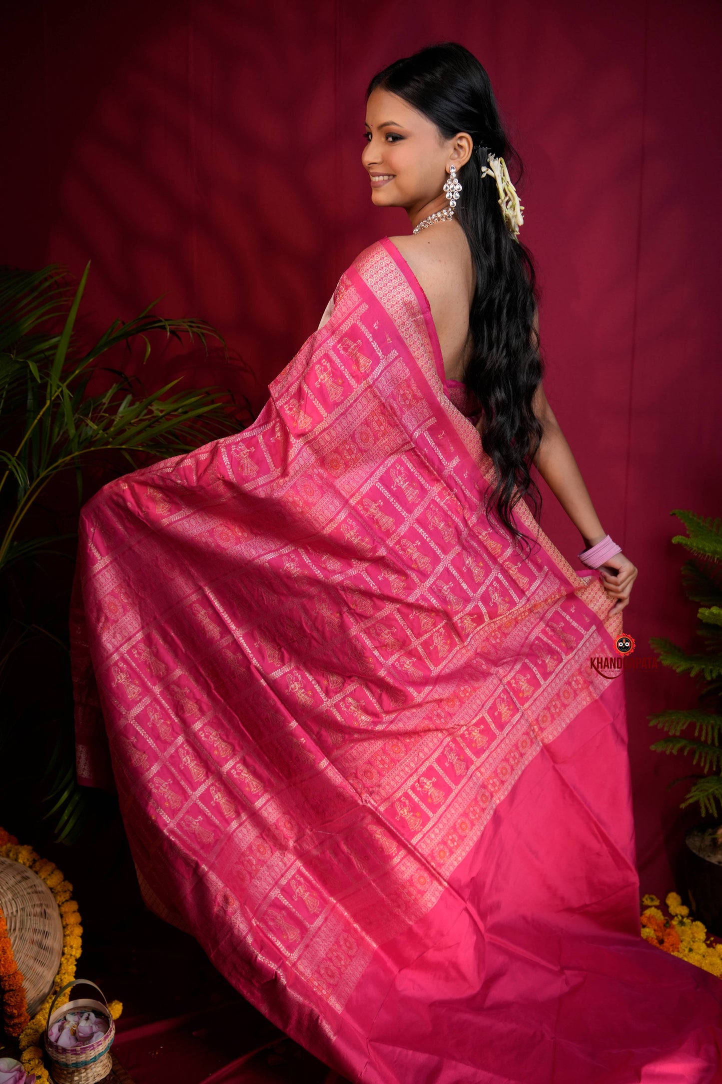 Pink Colour Dot Design Silk Saree For Women