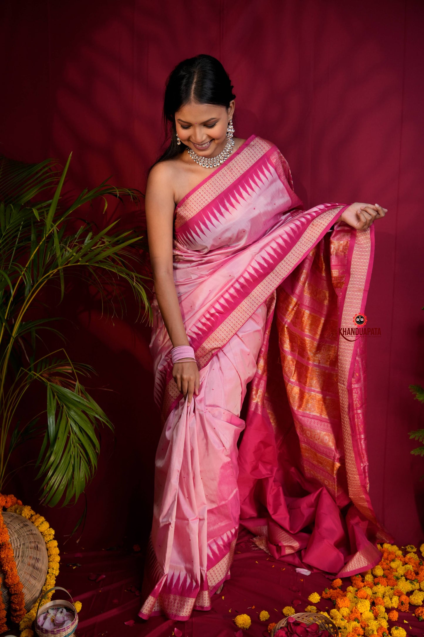 Pink Colour Dot Design Silk Saree For Women