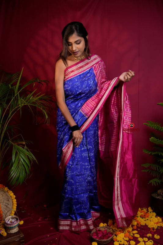 Red & Blue Colour Geometric Design Silk Saree For Women