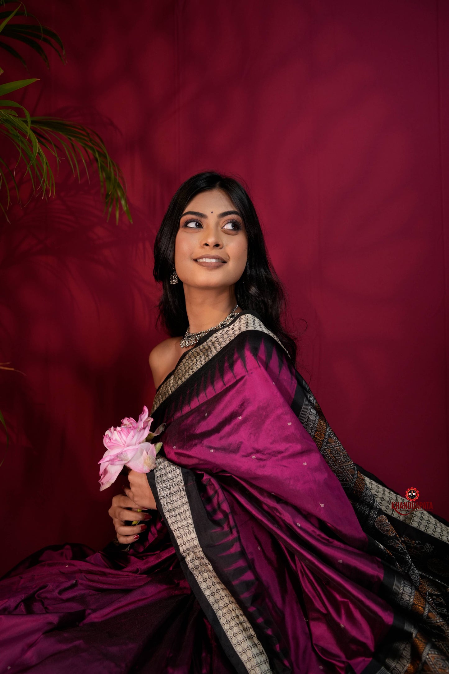 Black & Magenta Colour Dot Design Silk Saree For Women