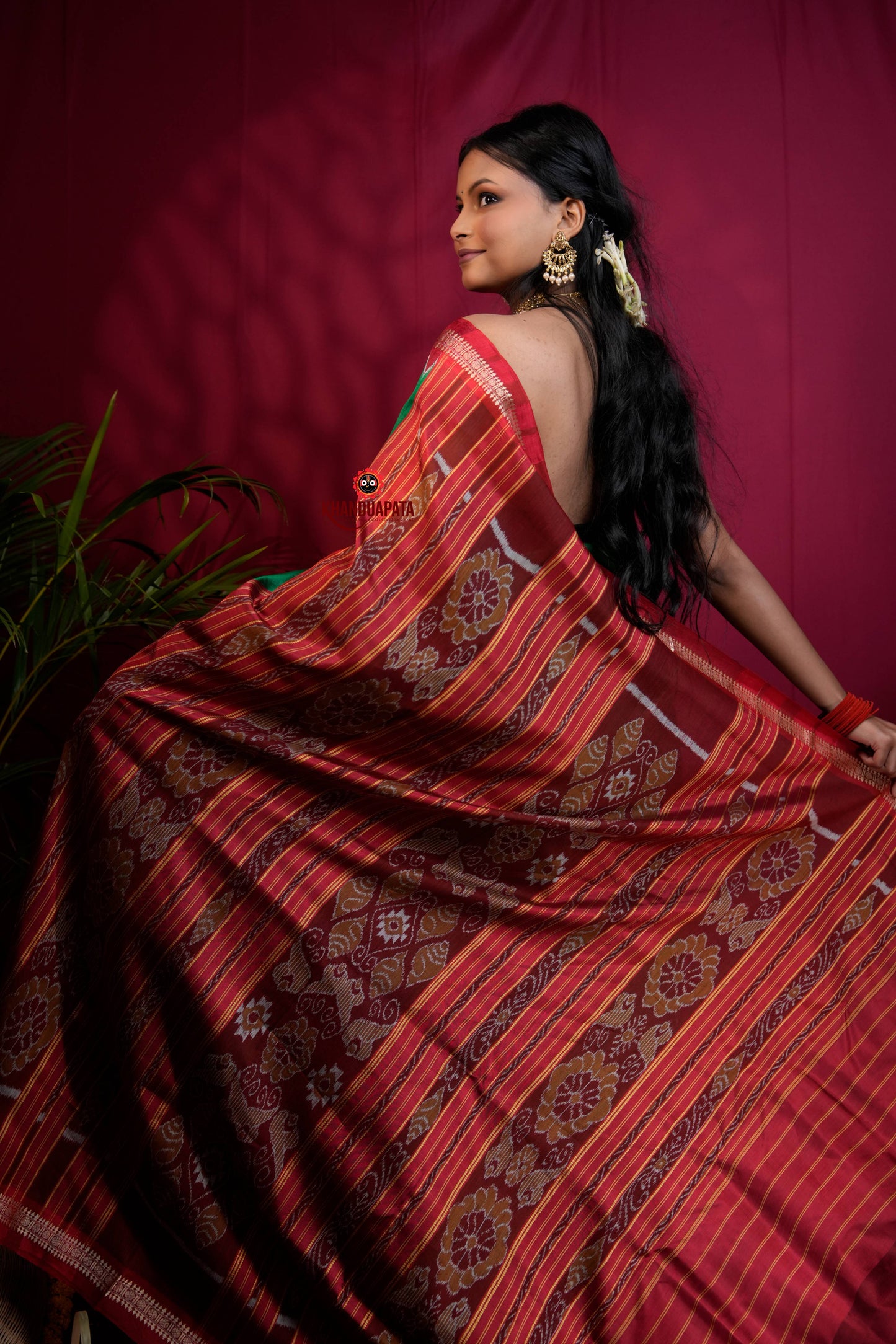 Red & Green Colour Dot Design Silk Saree For Women