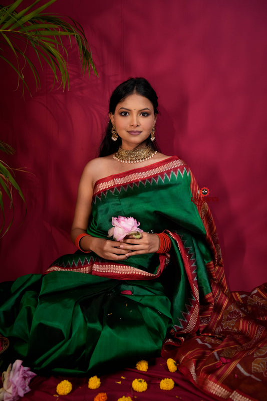 Red & Green Colour Dot Design Silk Saree For Women