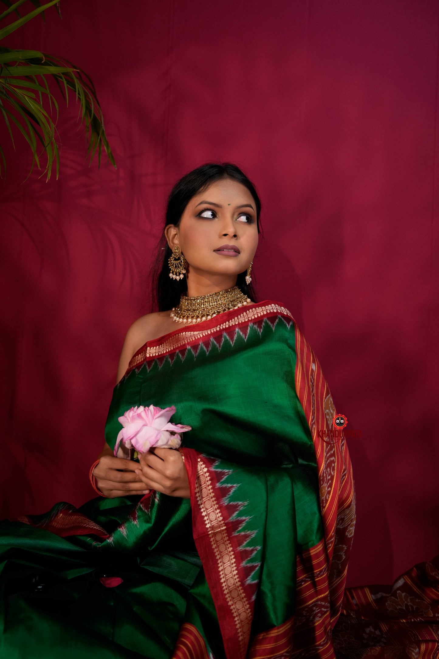 Red & Green Colour Dot Design Silk Saree For Women