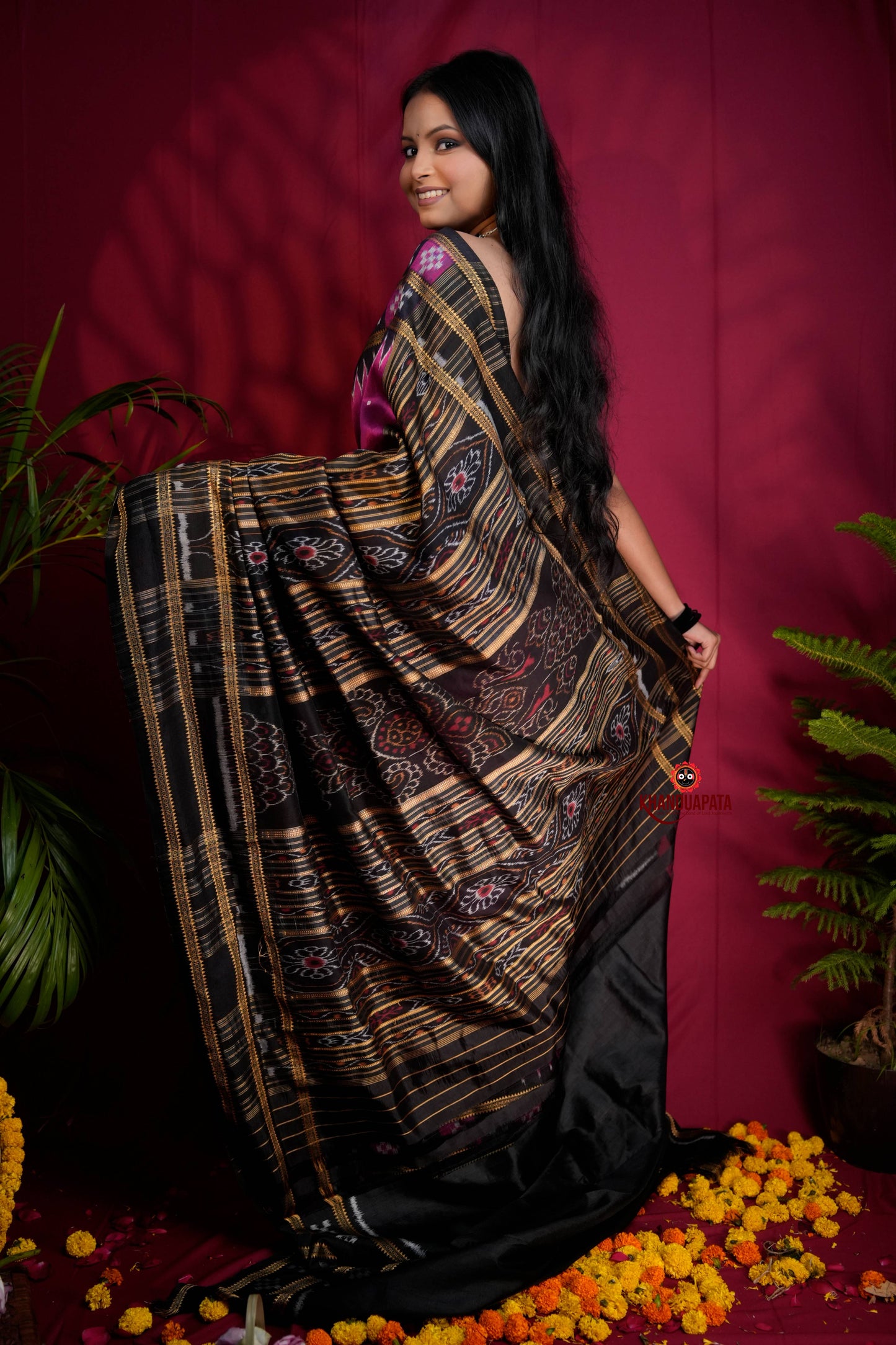 Magenta Colour Double Border Dot Design Silk Saree For Women
