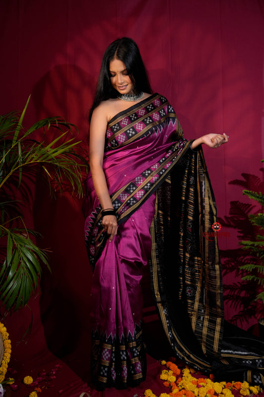 Magenta Colour Double Border Dot Design Silk Saree For Women