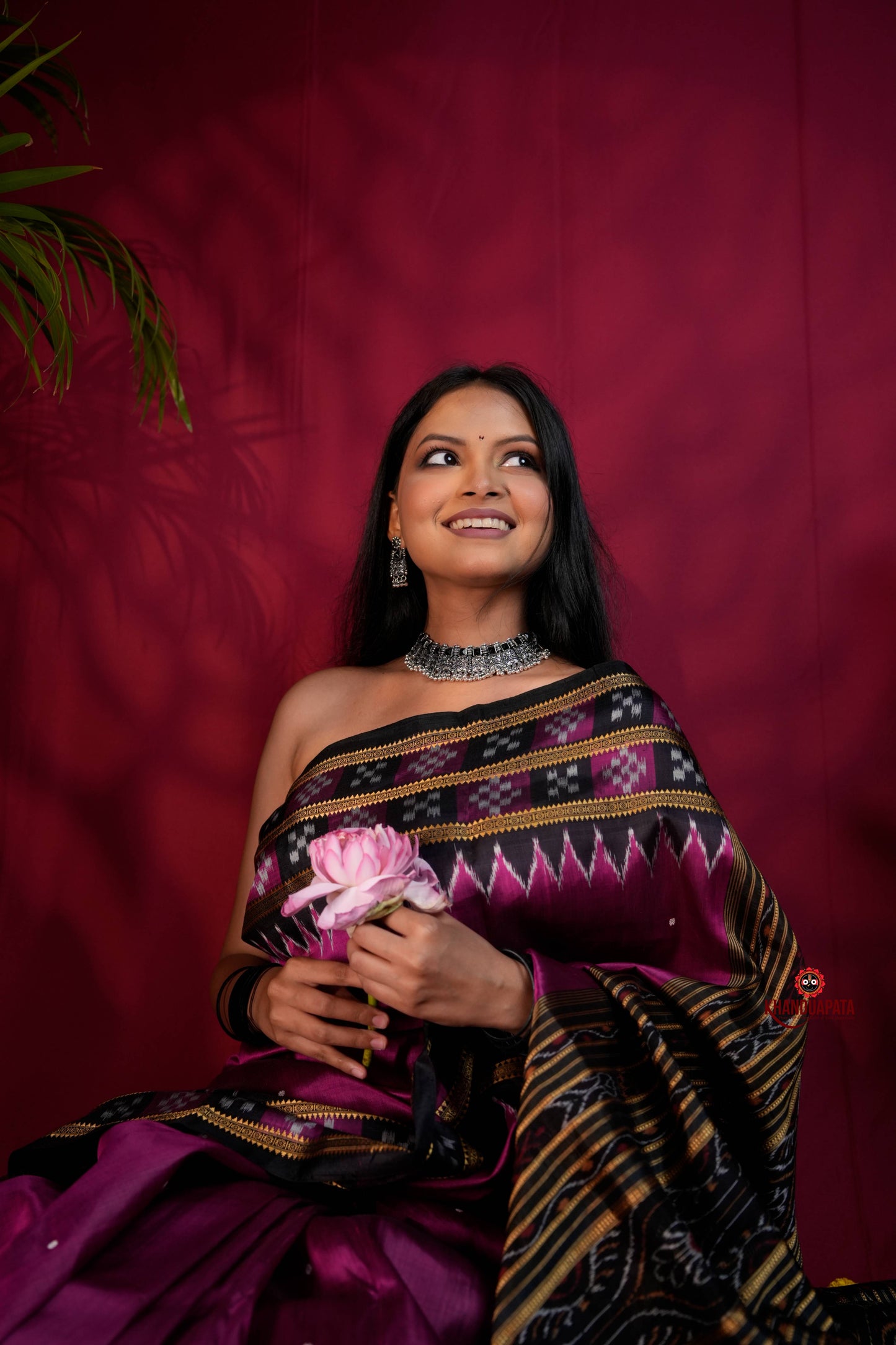 Magenta Colour Double Border Dot Design Silk Saree For Women