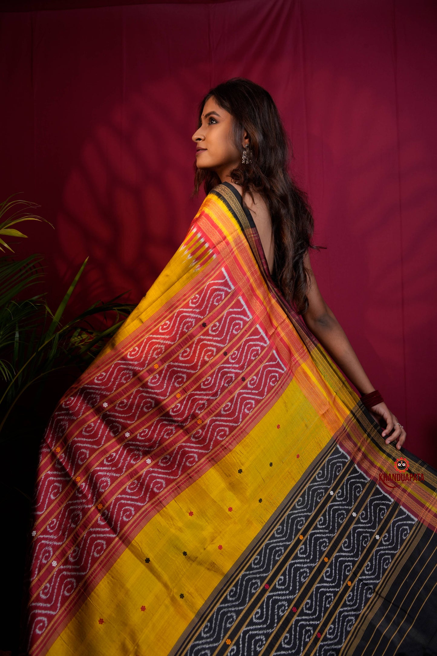 Black & Mustard Yellow Multi Colour Dot Design Silk Saree For Women