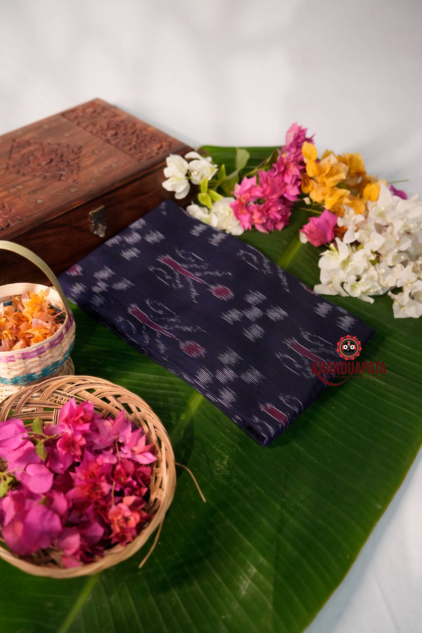 Blue & Gray Flower Design Unstitched Cotton Suit For Women