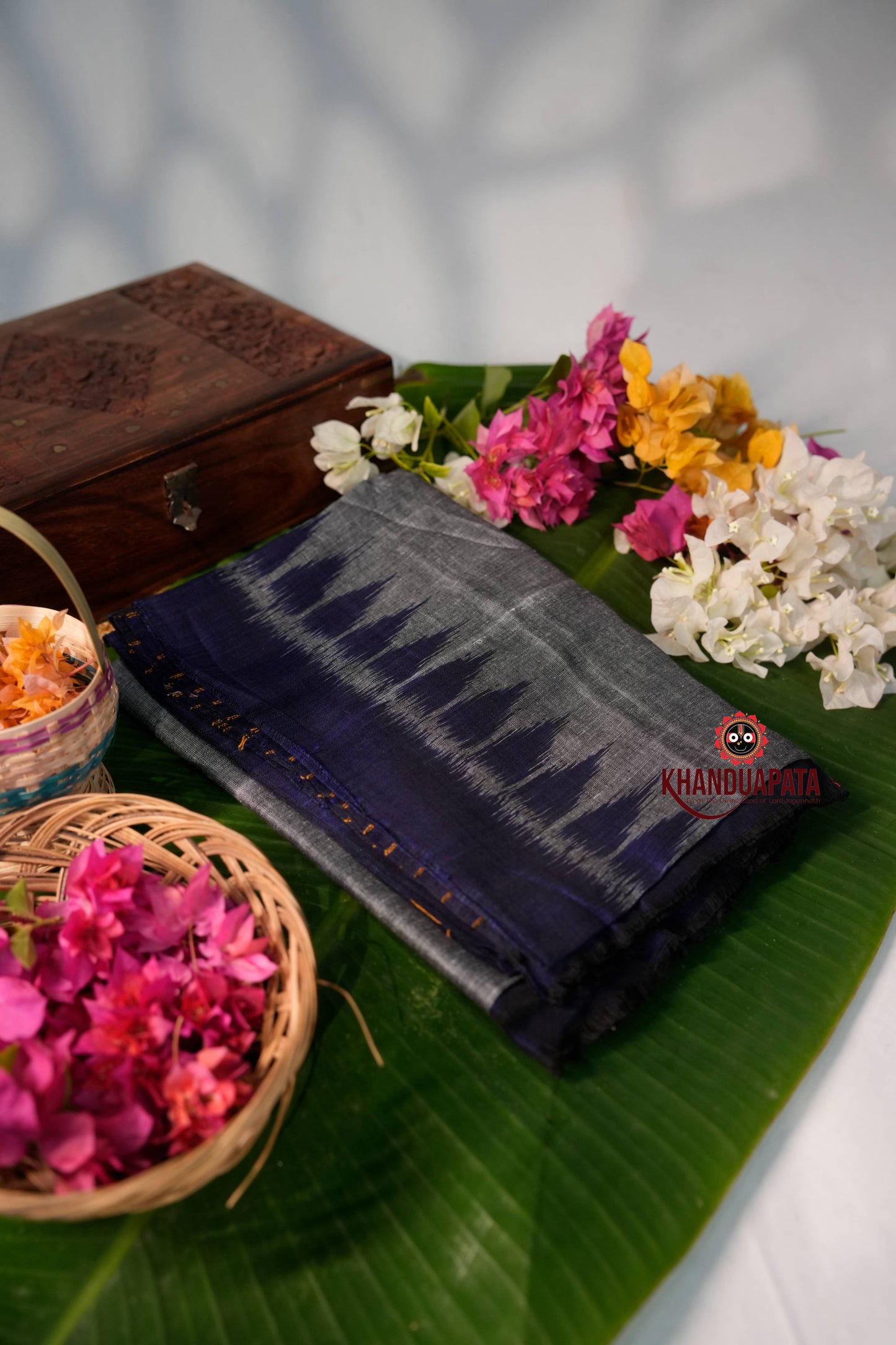 Blue & Gray Flower Design Unstitched Cotton Suit For Women