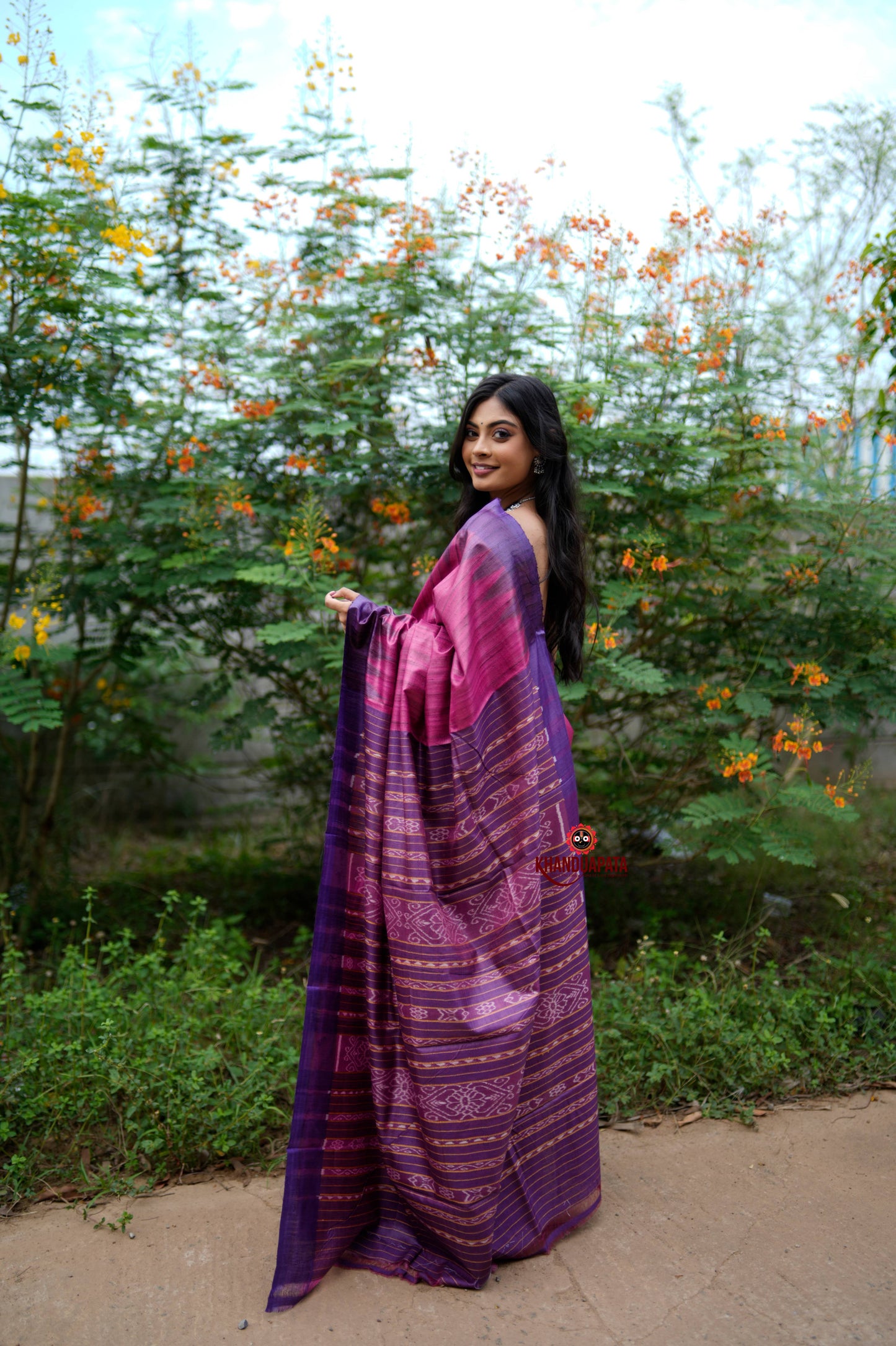 Blue & Pink Colour Plain Tussar Silk Saree For Women