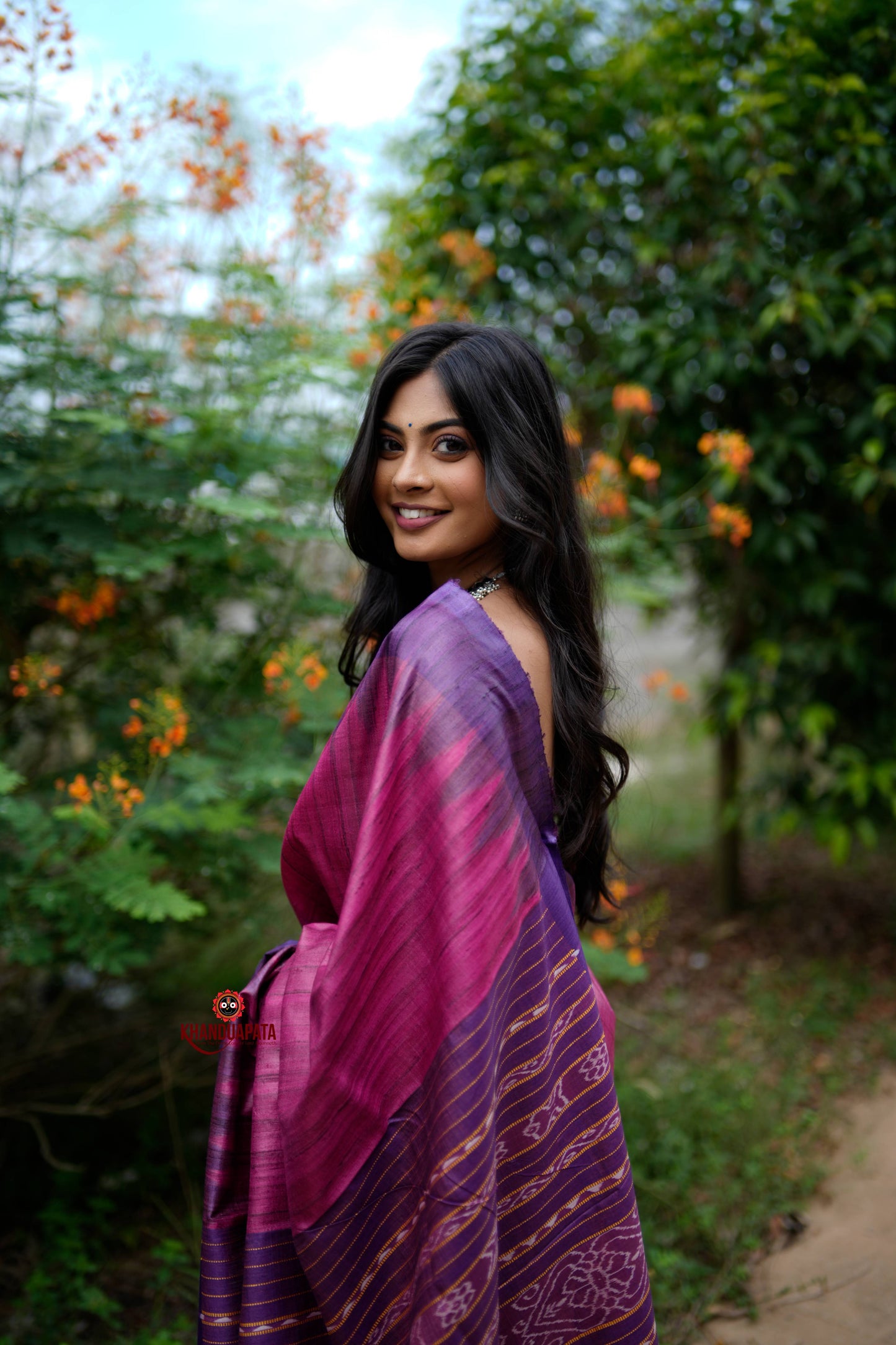 Blue & Pink Colour Plain Tussar Silk Saree For Women