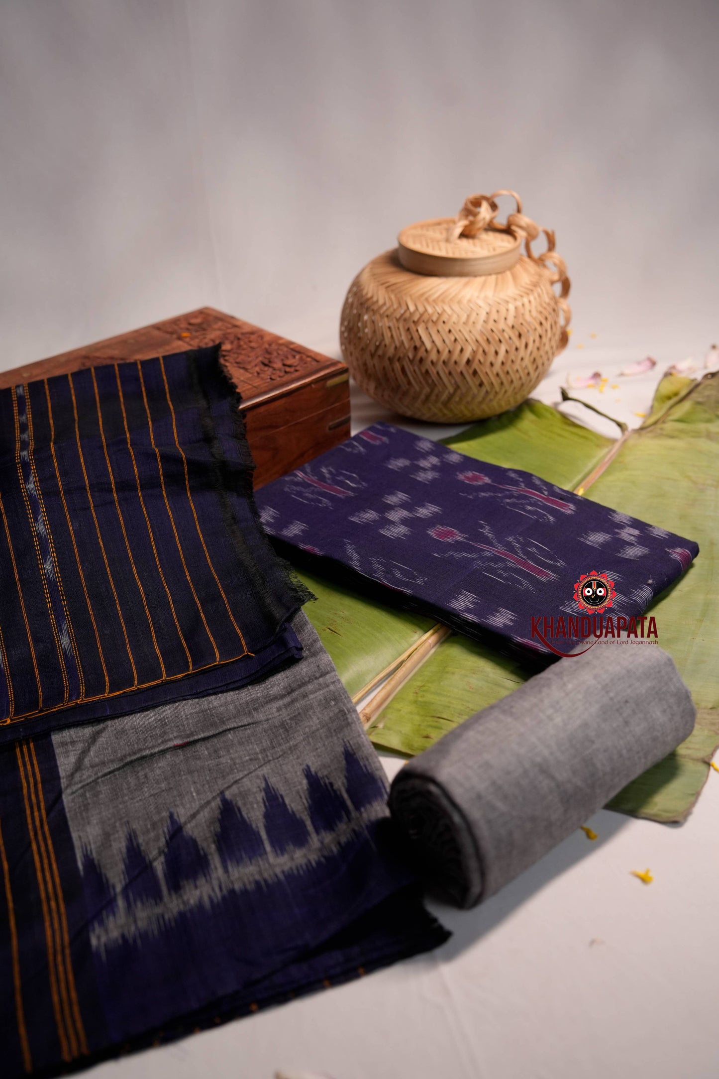 Blue & Gray Flower Design Unstitched Cotton Suit For Women