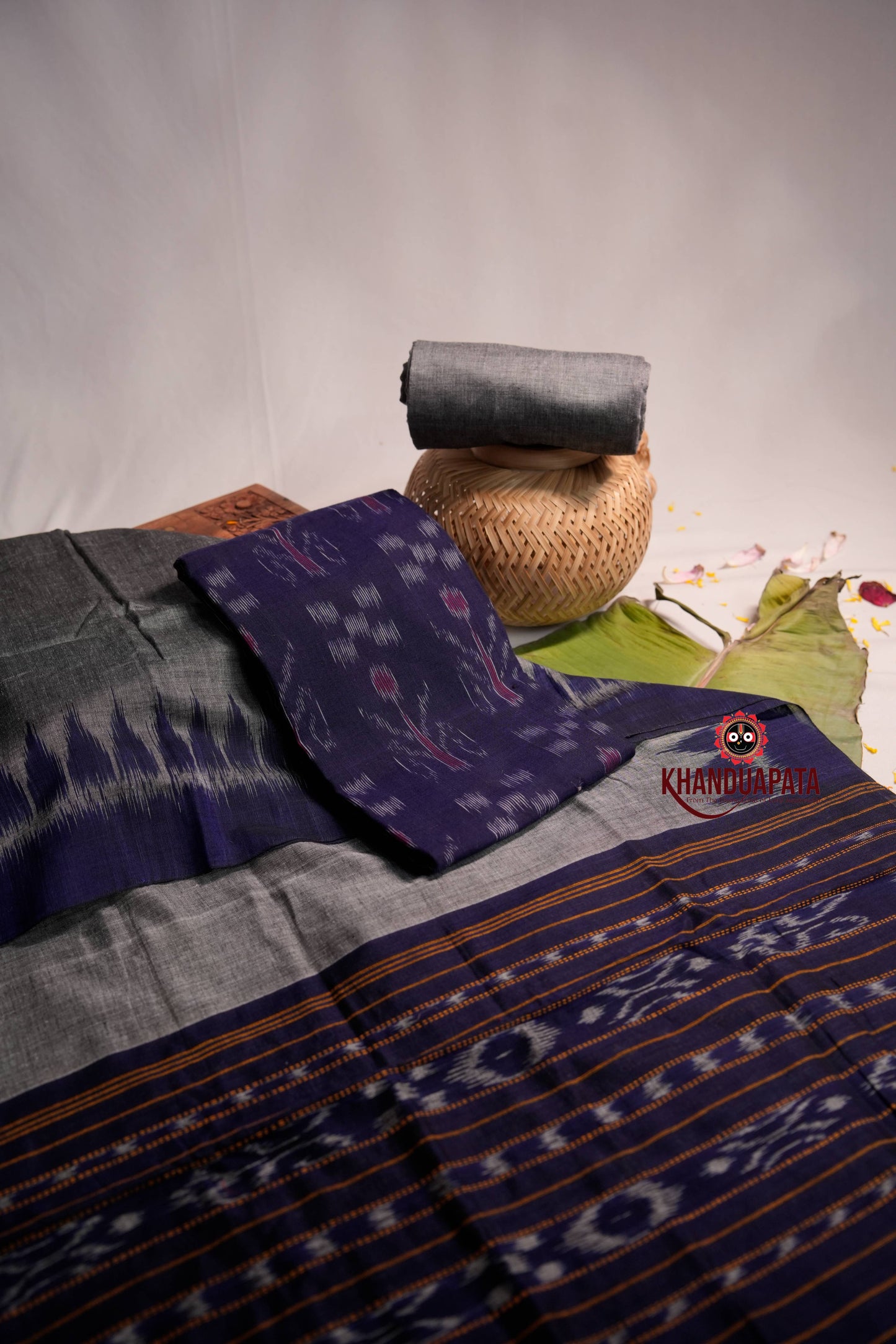 Blue & Gray Flower Design Unstitched Cotton Suit For Women