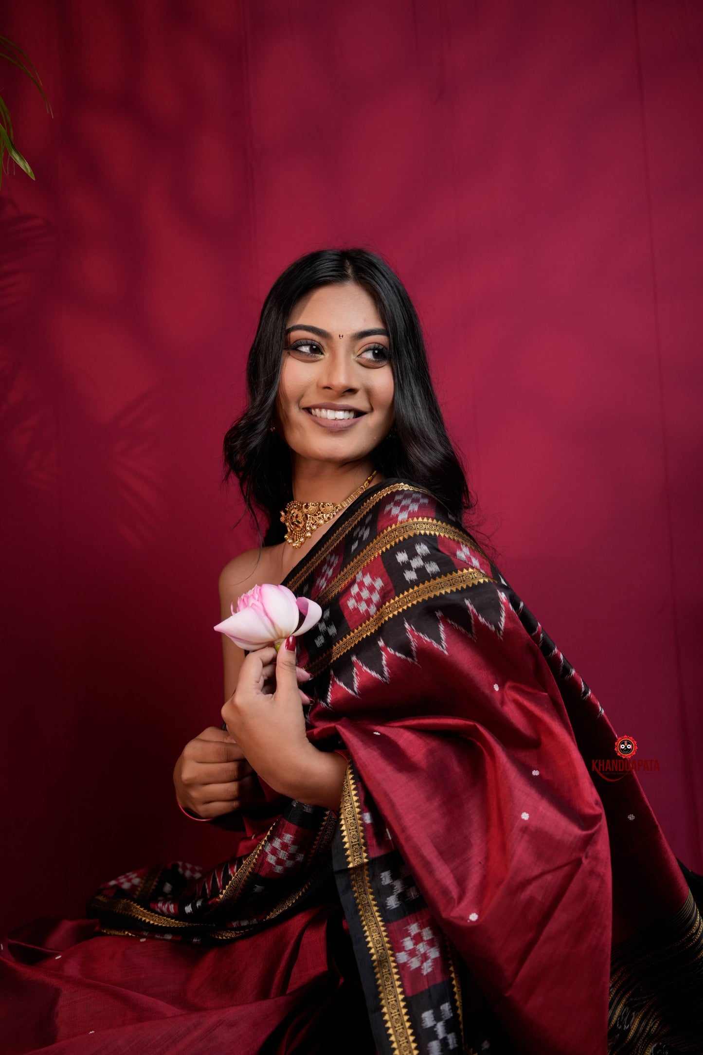 Black & Maroon Colour Double Border Dot Design Silk Saree For Women
