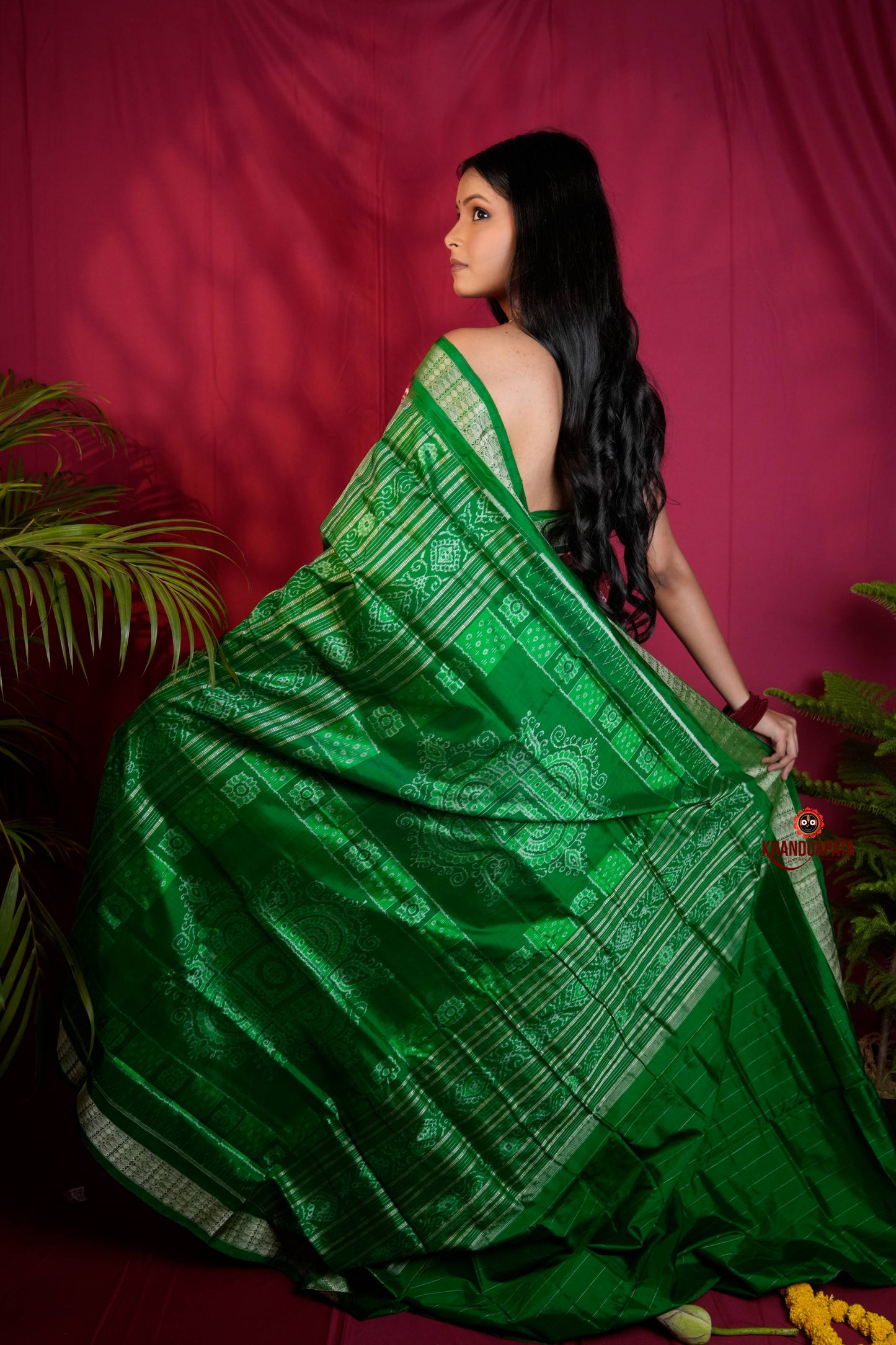 Maroon & Lush Green Body Design Silk Saree For Women