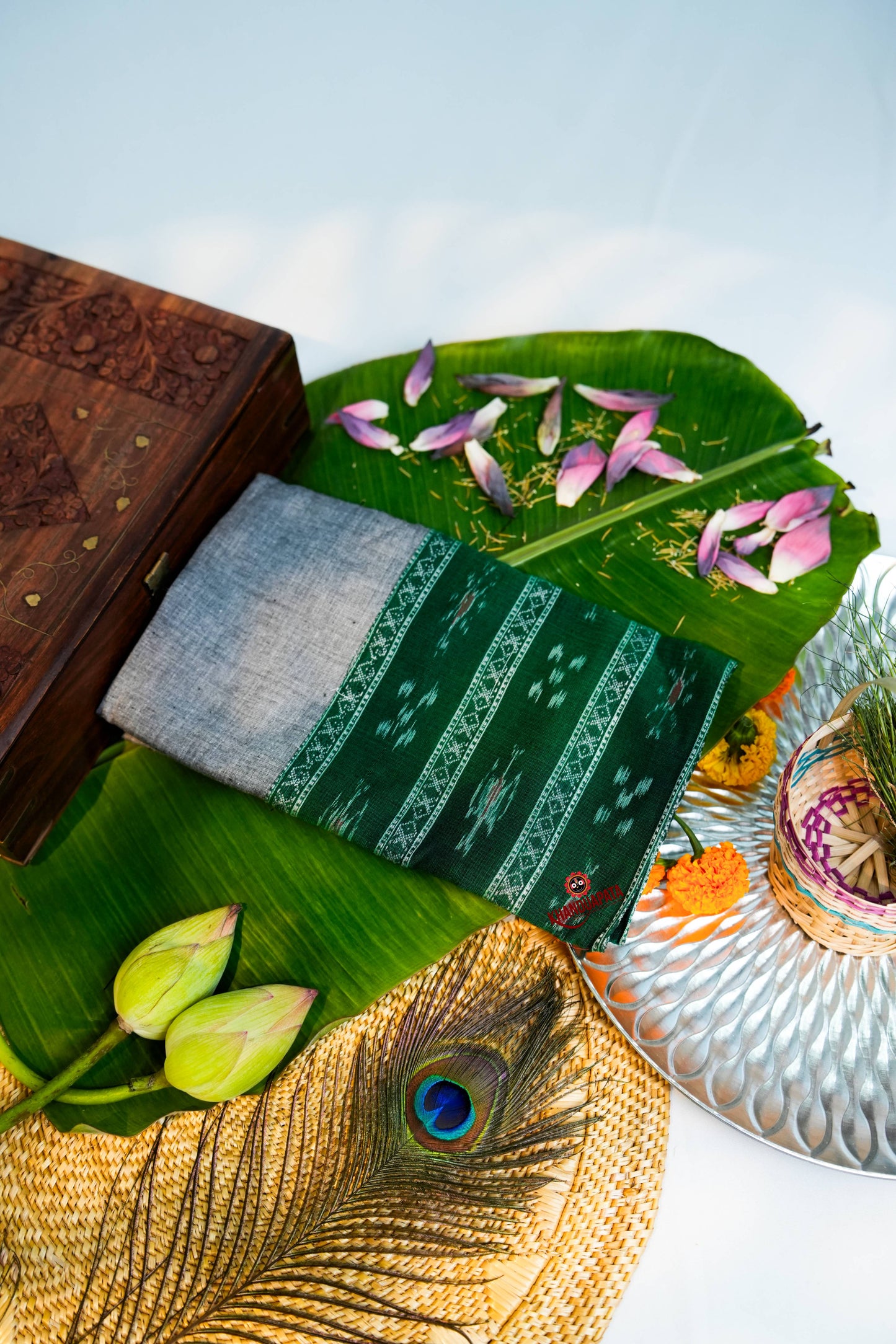 Green & Grey Small Flower Design Unstitched Cotton Suit For Women