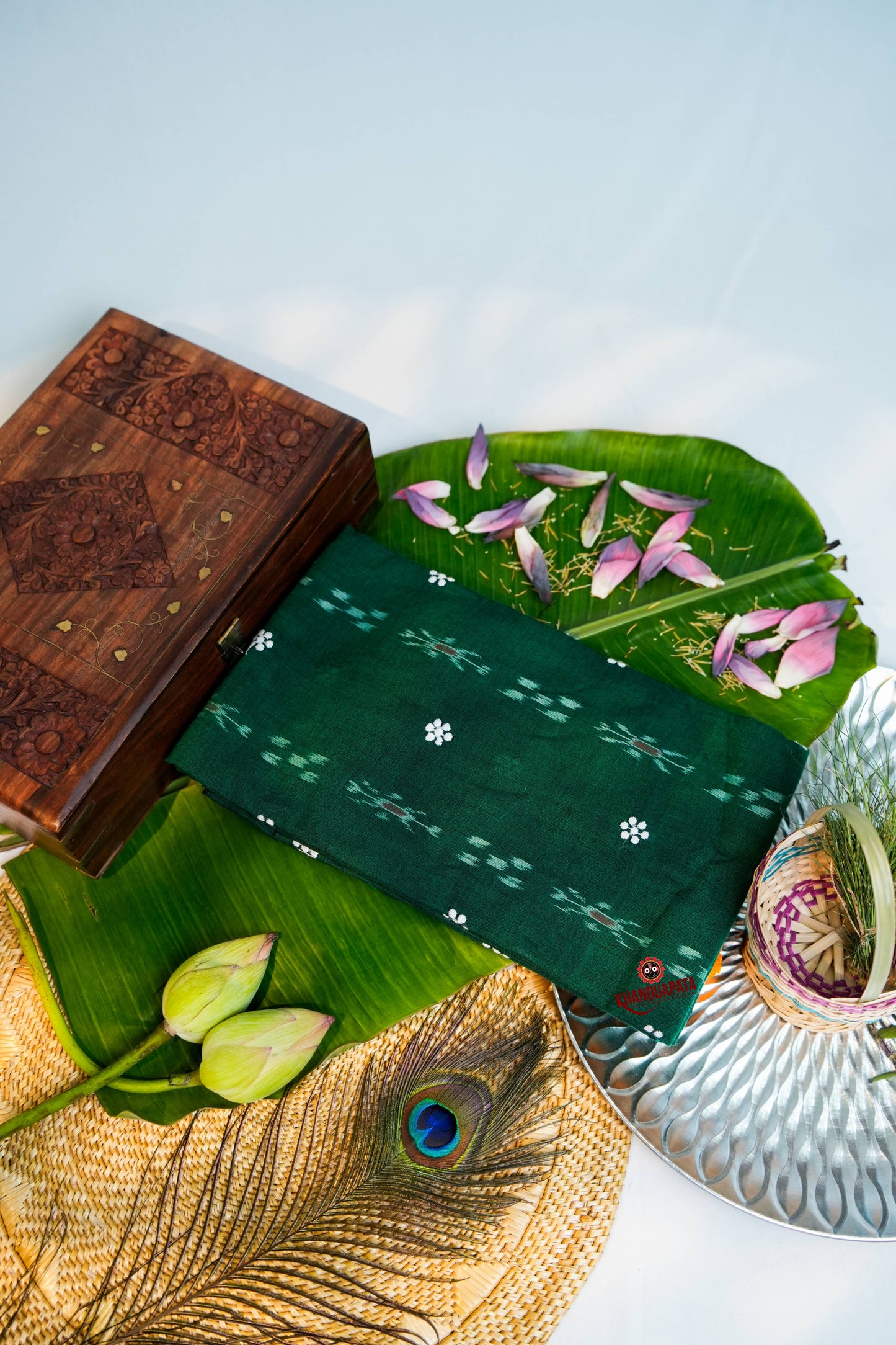 Green & Grey Small Flower Design Unstitched Cotton Suit For Women