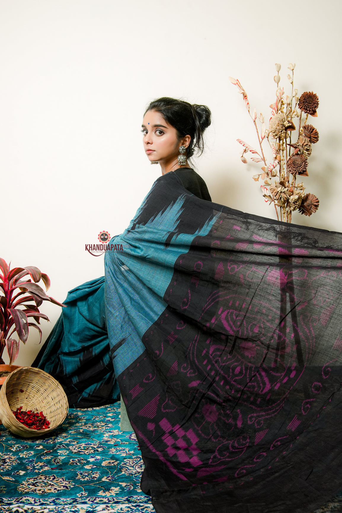 Teal Tide Plain Cotton Saree For Women