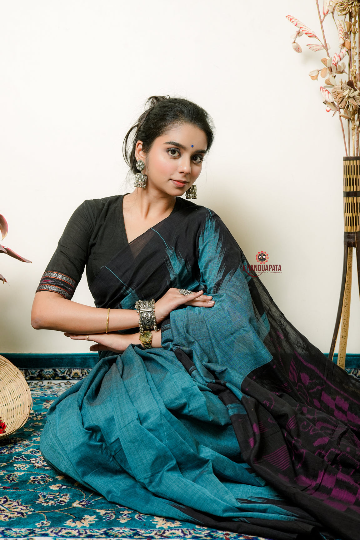 Teal Tide Plain Cotton Saree For Women
