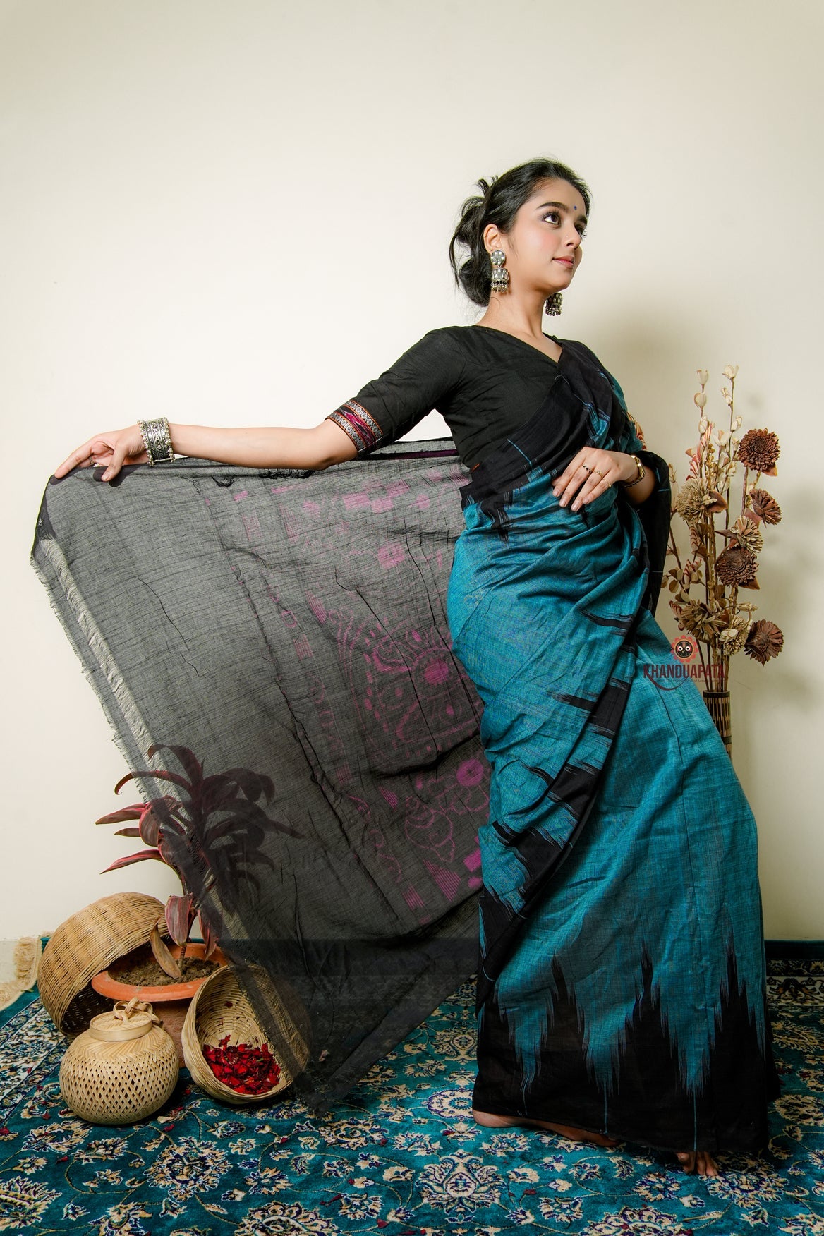 Teal Tide Plain Cotton Saree For Women