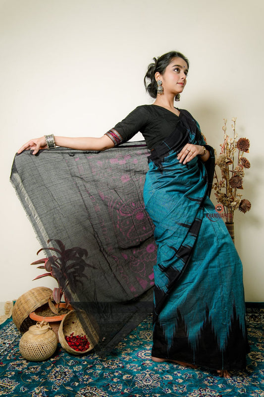 Teal Tide Plain Cotton Saree For Women