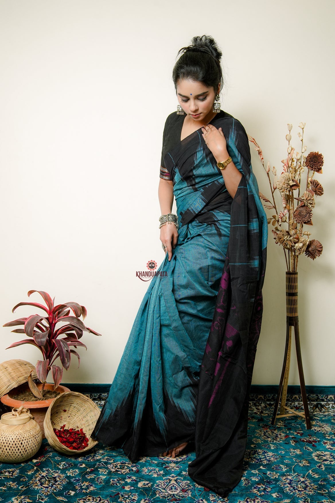 Teal Tide Plain Cotton Saree For Women
