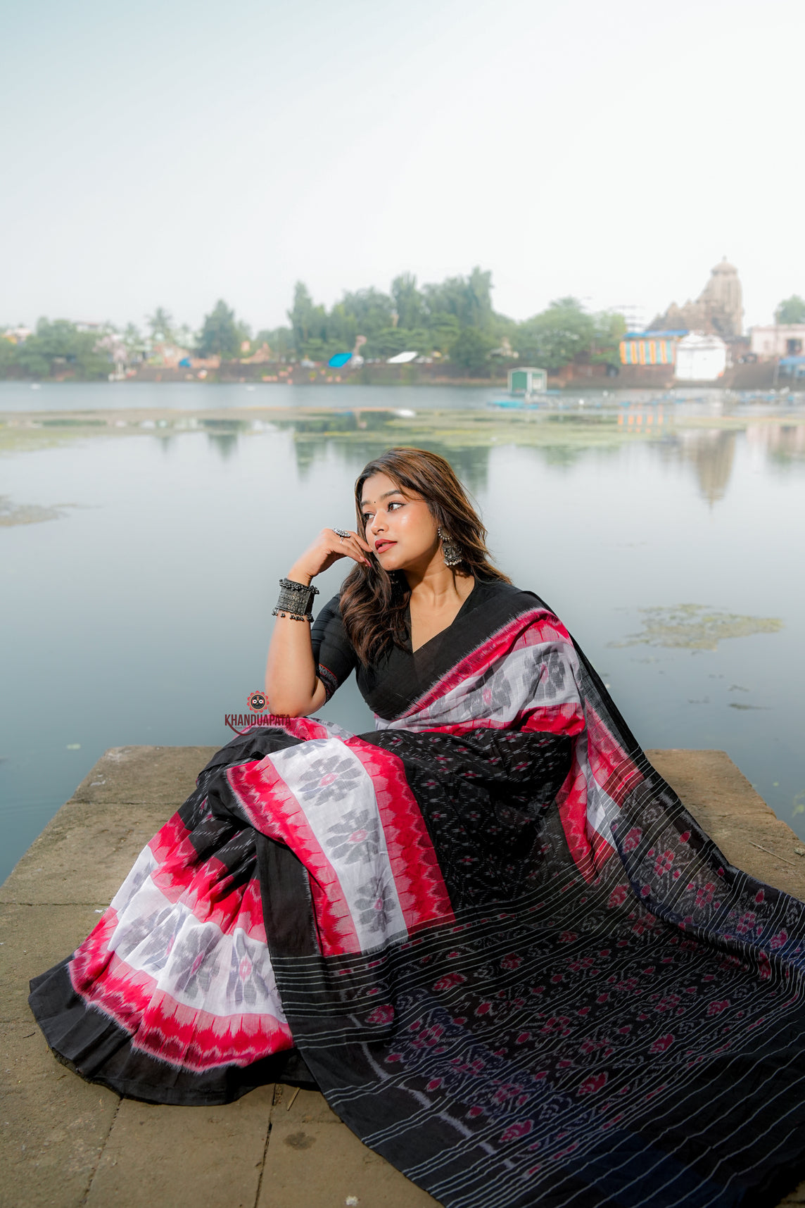 Black Flower Design Cotton Saree For Women
