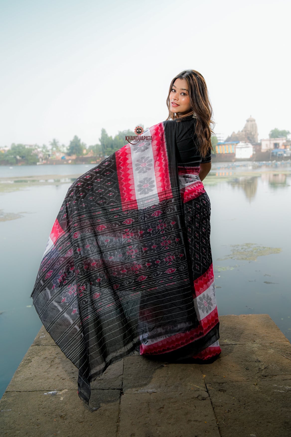 Black Flower Design Cotton Saree For Women