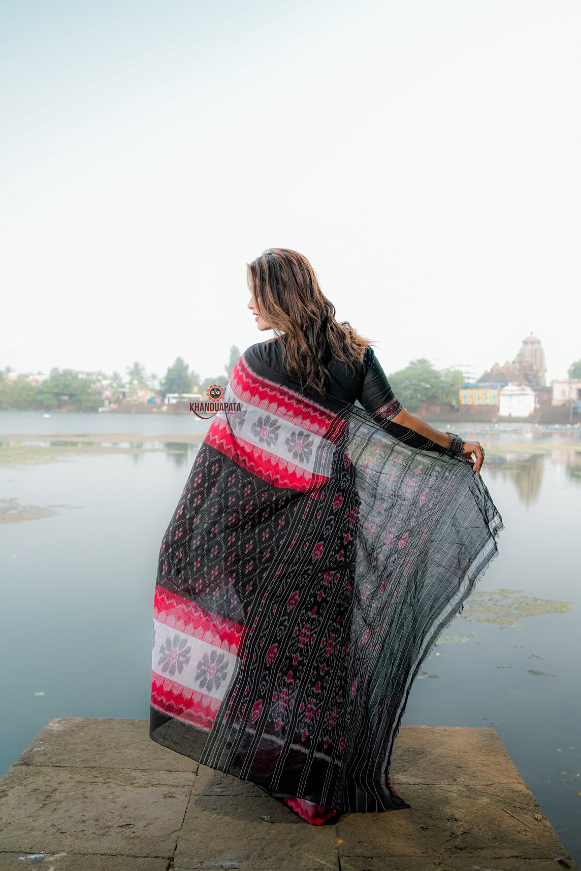 Black Flower Design Cotton Saree For Women