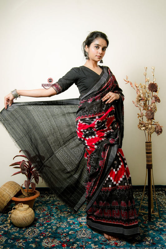 Multicolor Elephant Design Cotton Saree For Women