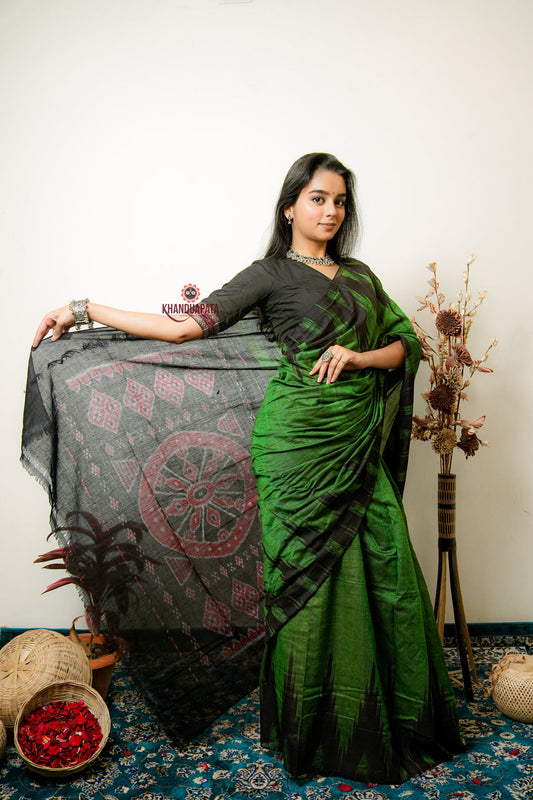 Meadow Green Plain Cotton Saree For Women