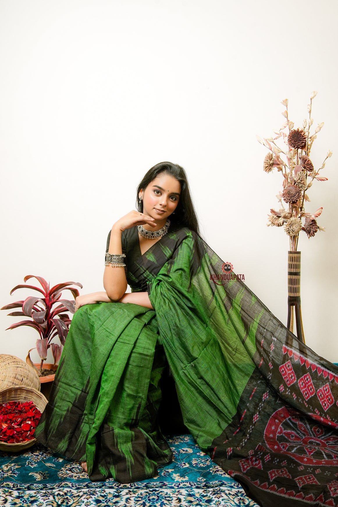 Meadow Green Plain Cotton Saree For Women