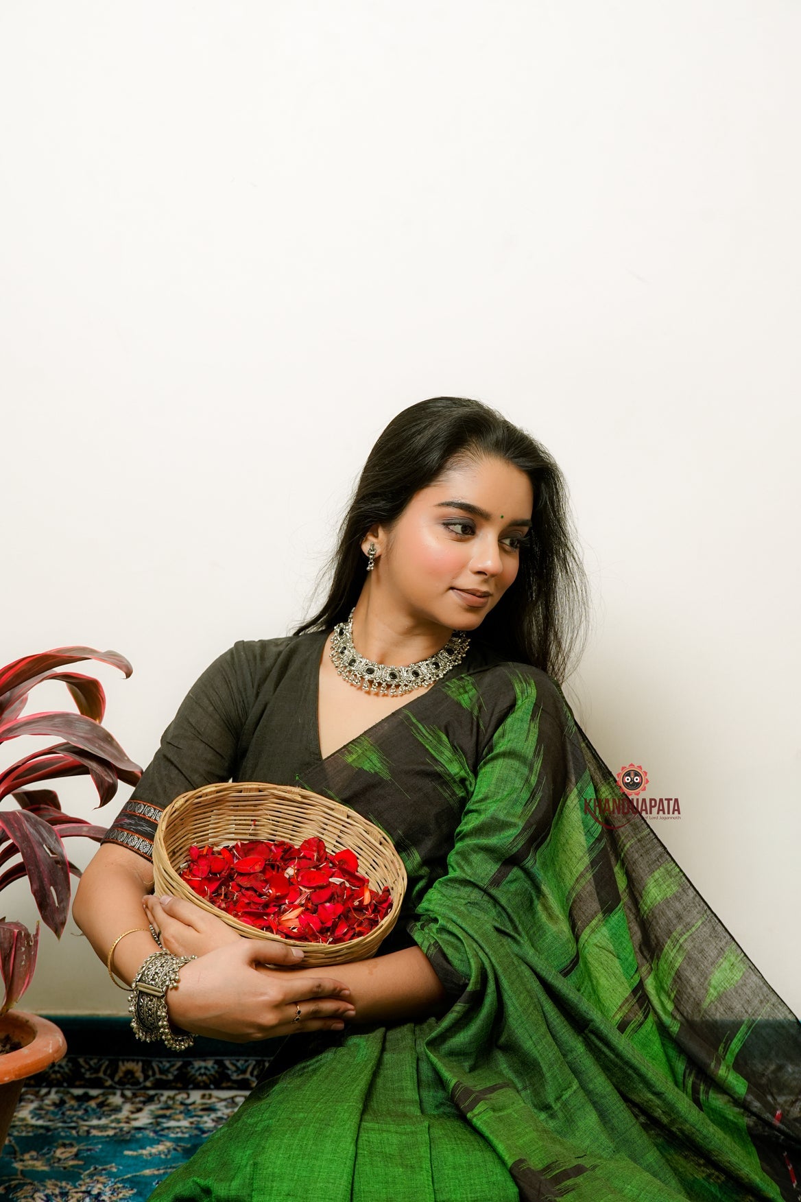 Meadow Green Plain Cotton Saree For Women