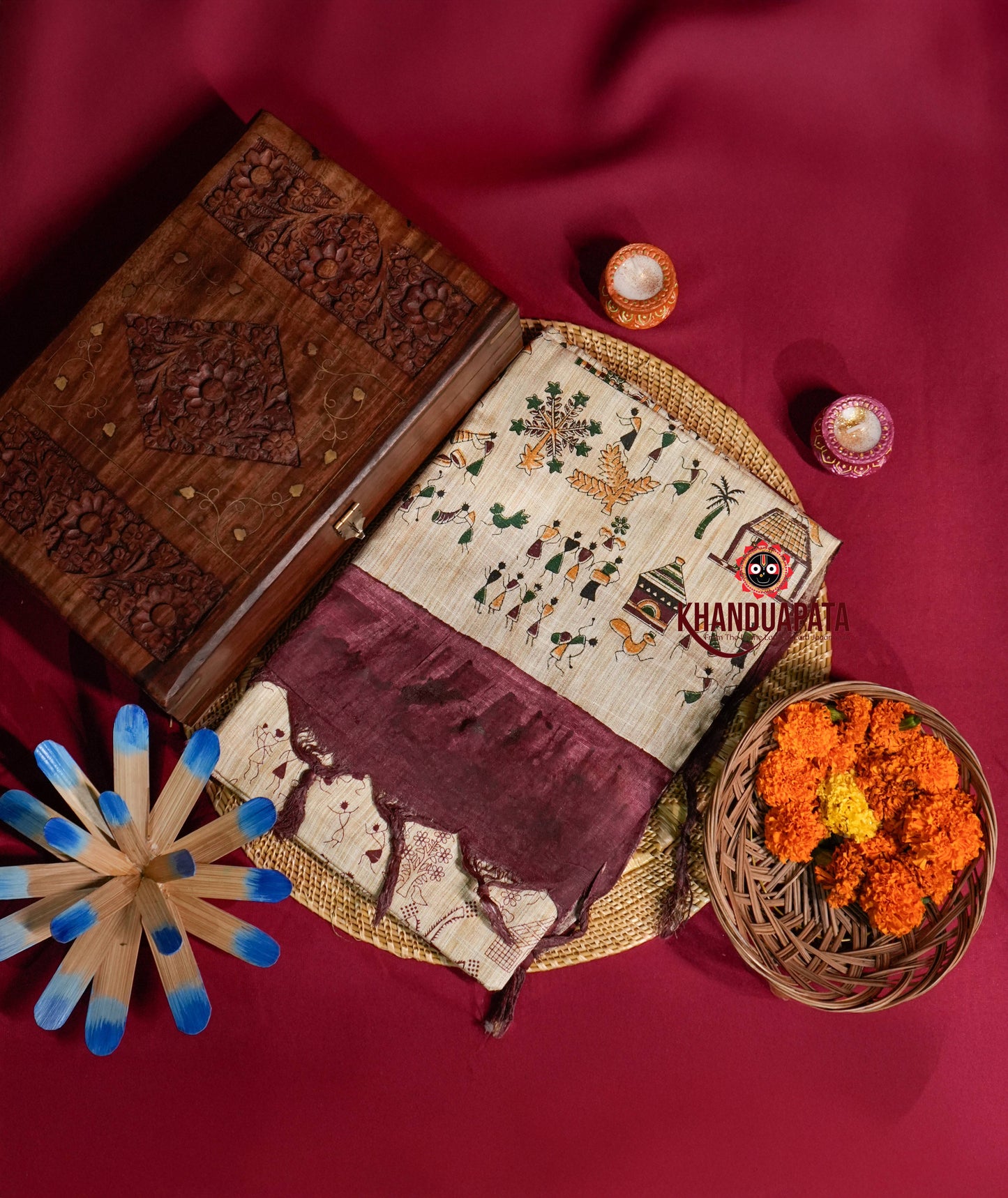 Beige & Maroon Colour Unstitched Khadi Cotton Suit For Women