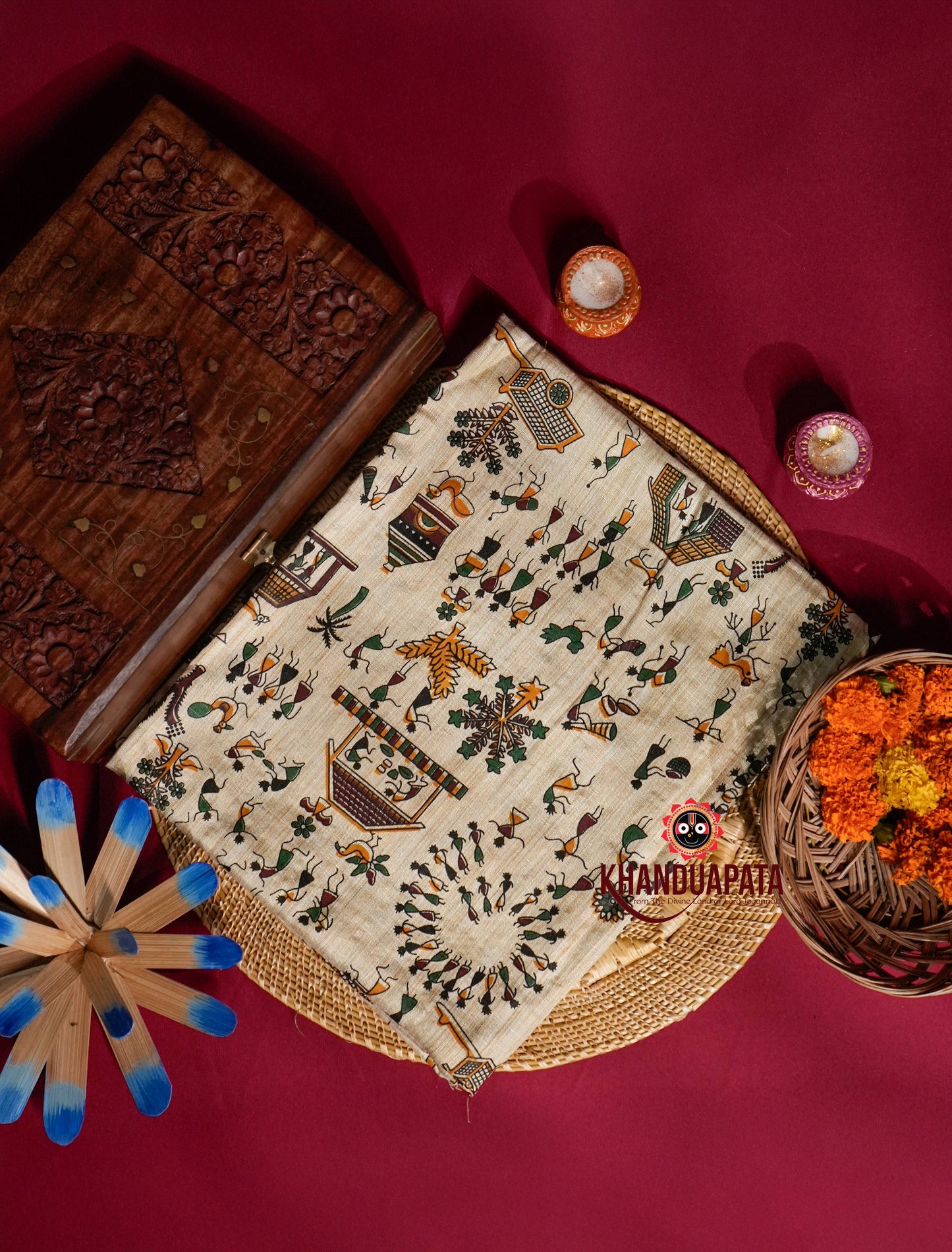 Beige & Maroon Colour Unstitched Khadi Cotton Suit For Women