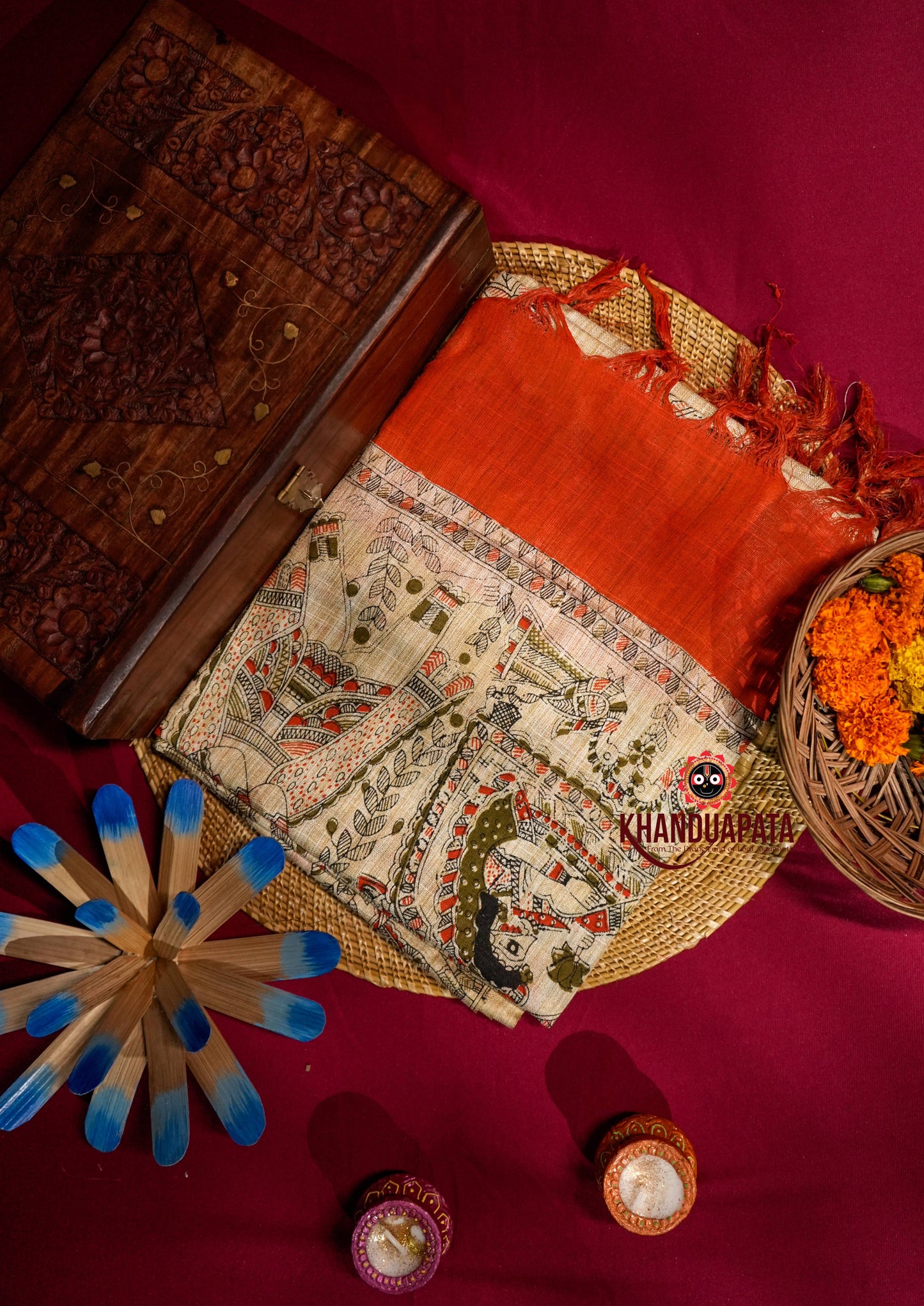 Beige & Orange Colour Unstitched Khadi Cotton Suit For Women