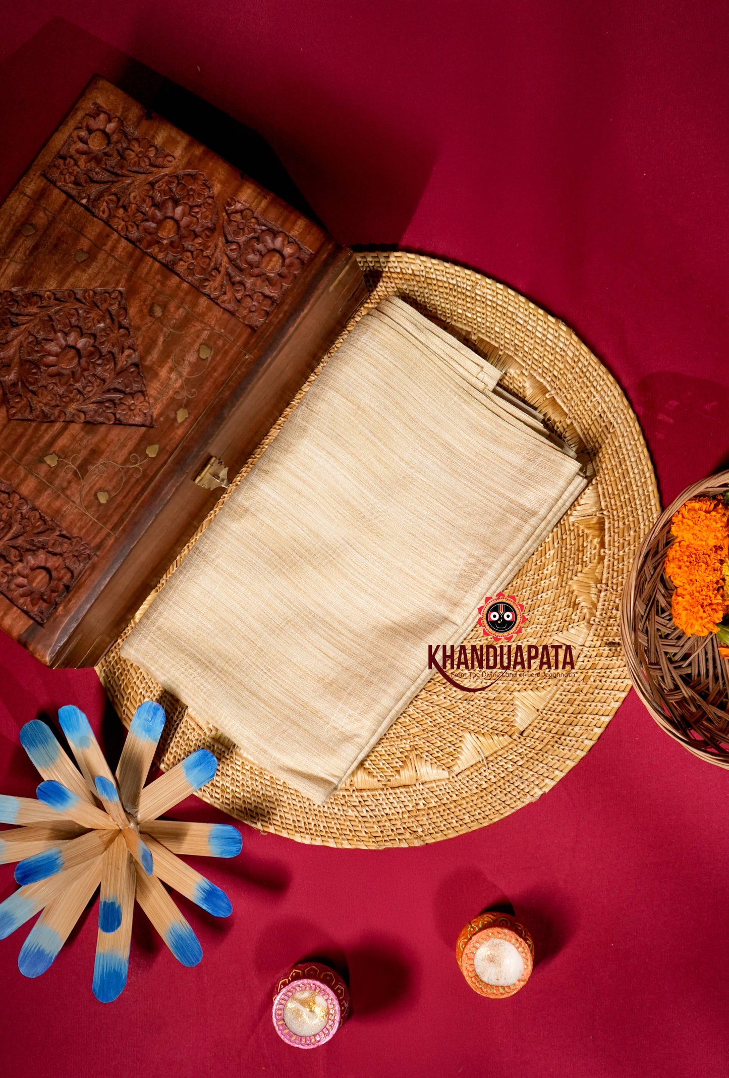 Beige & Orange Colour Unstitched Khadi Cotton Suit For Women