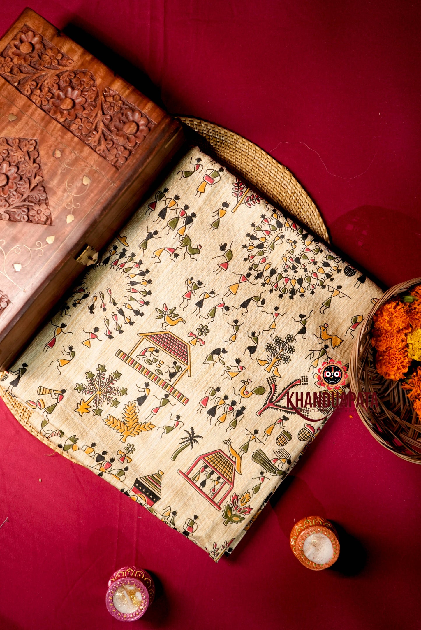 Beige & Mehandi Colour Unstitched Khadi Cotton Suit For Women