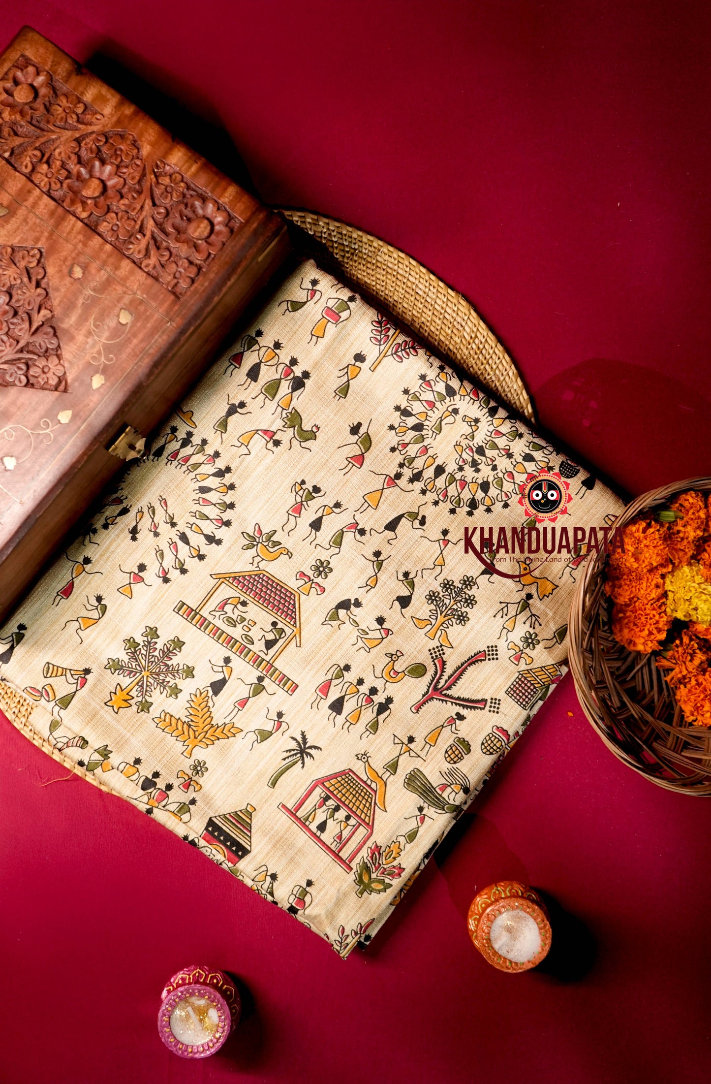 Beige & Red Colour Unstitched Khadi Cotton Suit For Women