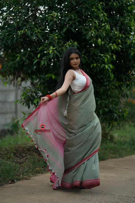 Grey and Blush Colour Cotton Saree For Women