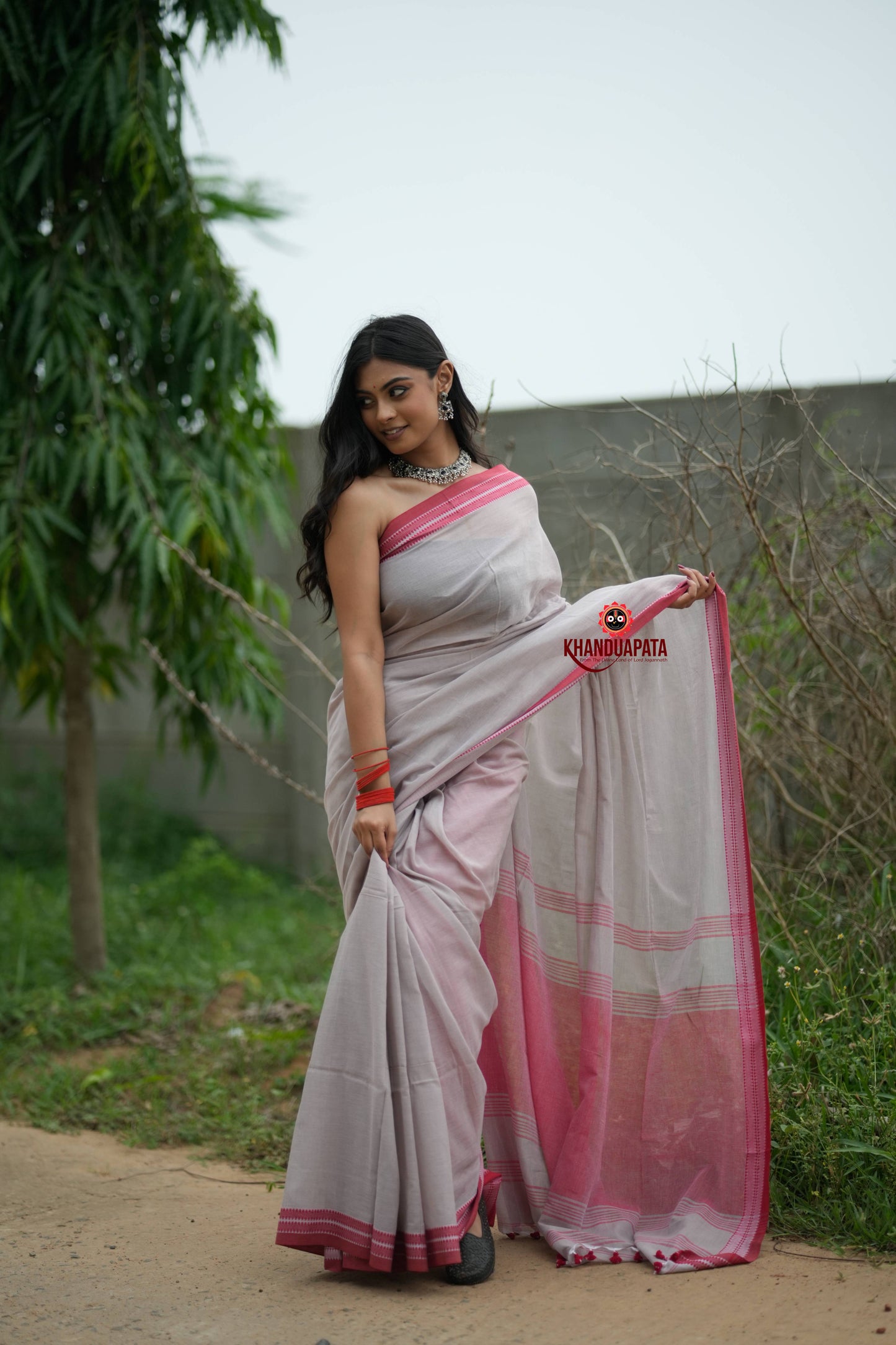 Grey and Soft Pink Cotton Saree For Women