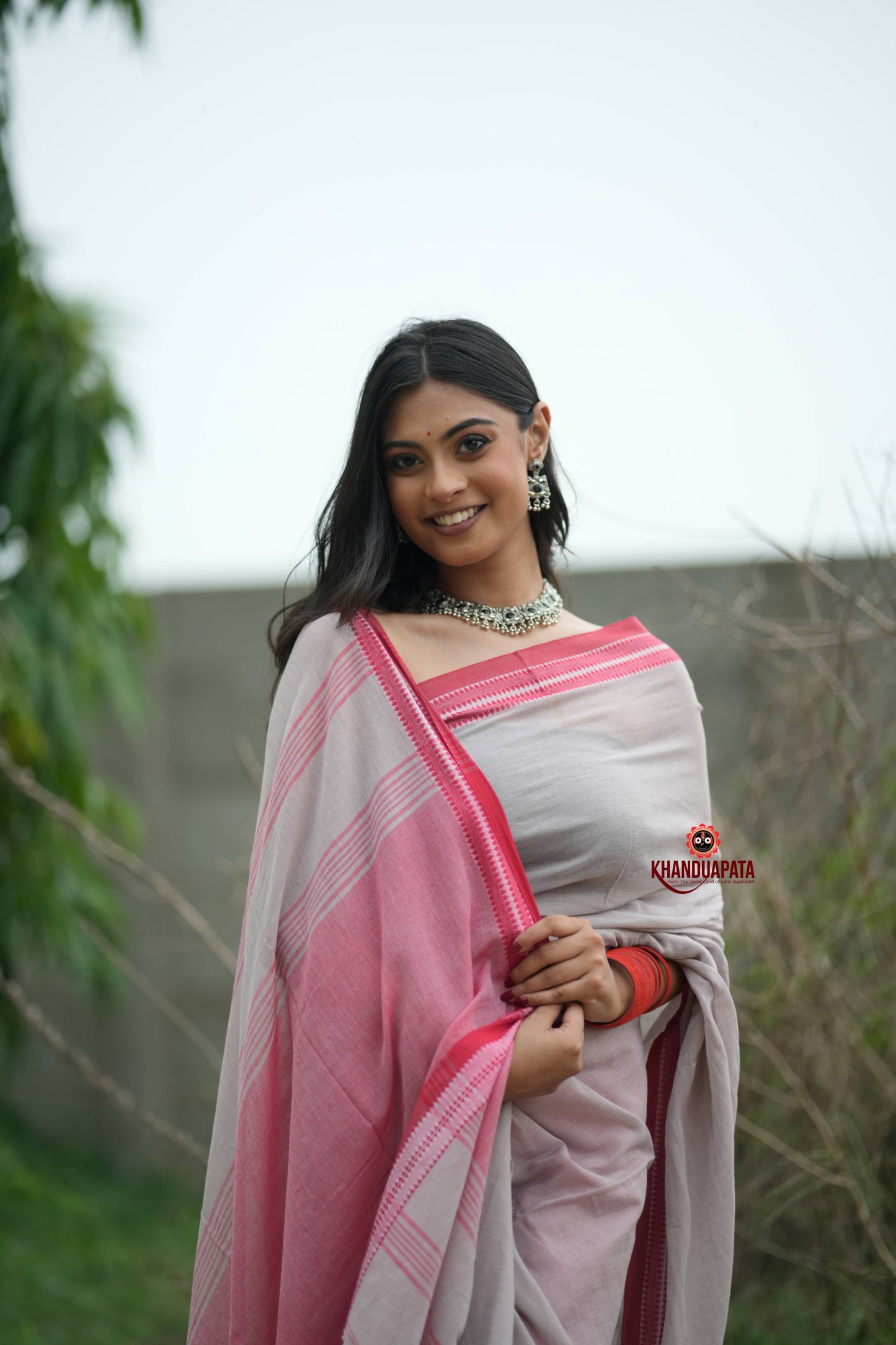 Grey and Soft Pink Cotton Saree For Women