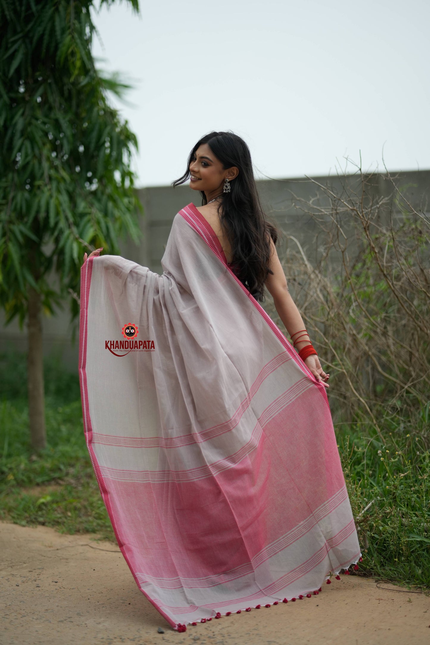 Grey and Soft Pink Cotton Saree For Women
