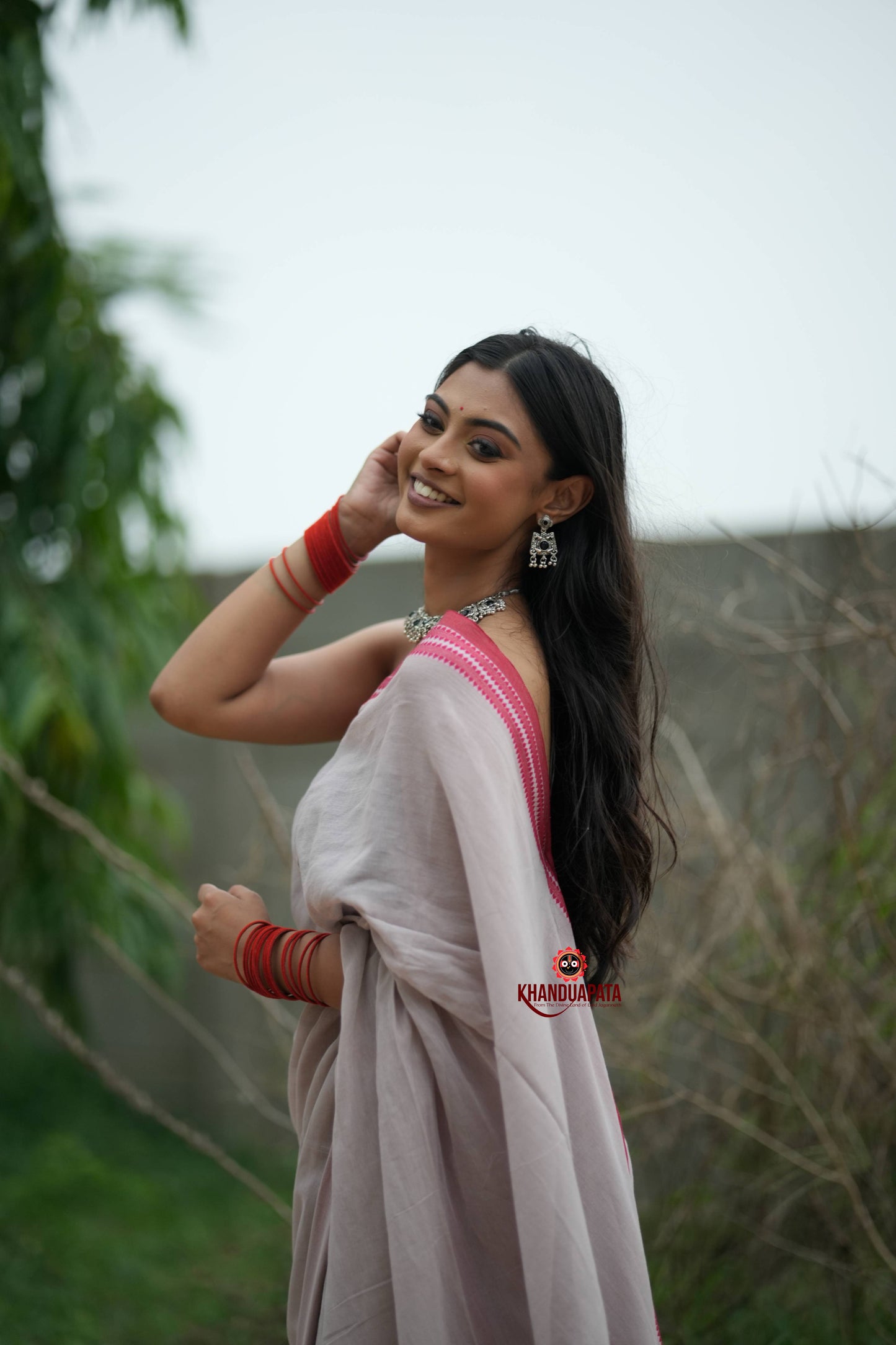 Grey and Soft Pink Cotton Saree For Women