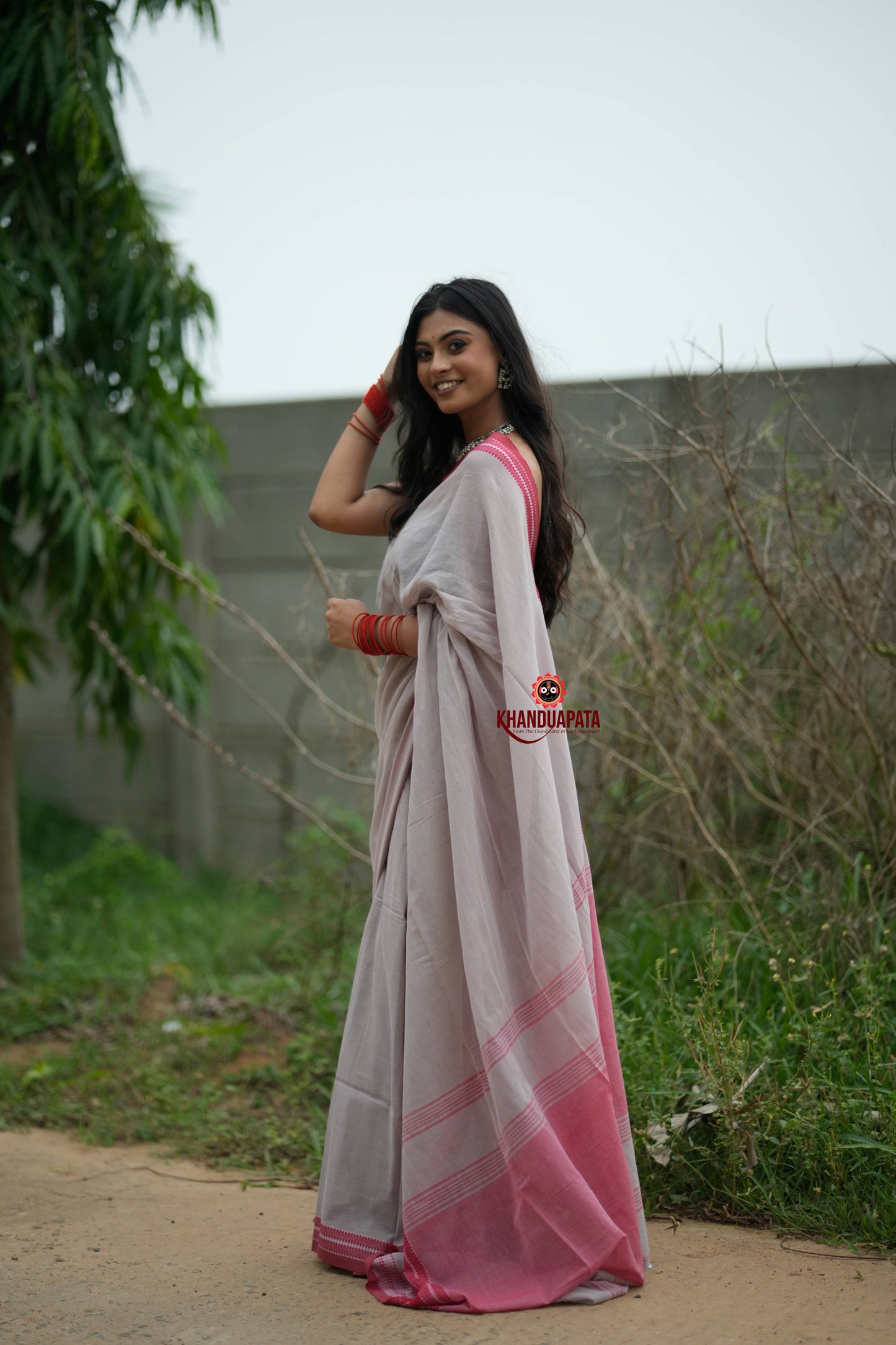 Grey and Soft Pink Cotton Saree For Women