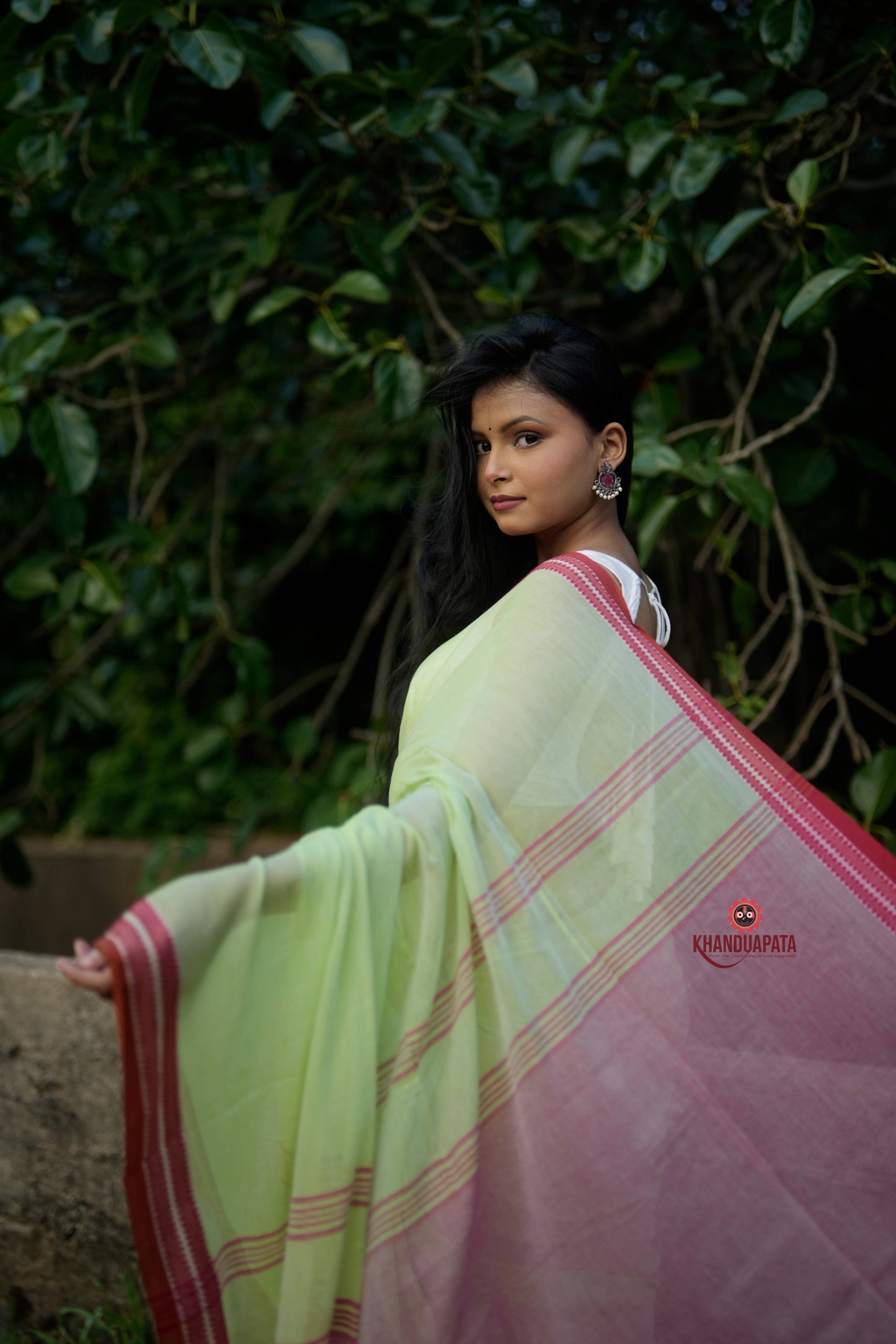 Pink and Pastel Green Plain Cotton Saree For Women